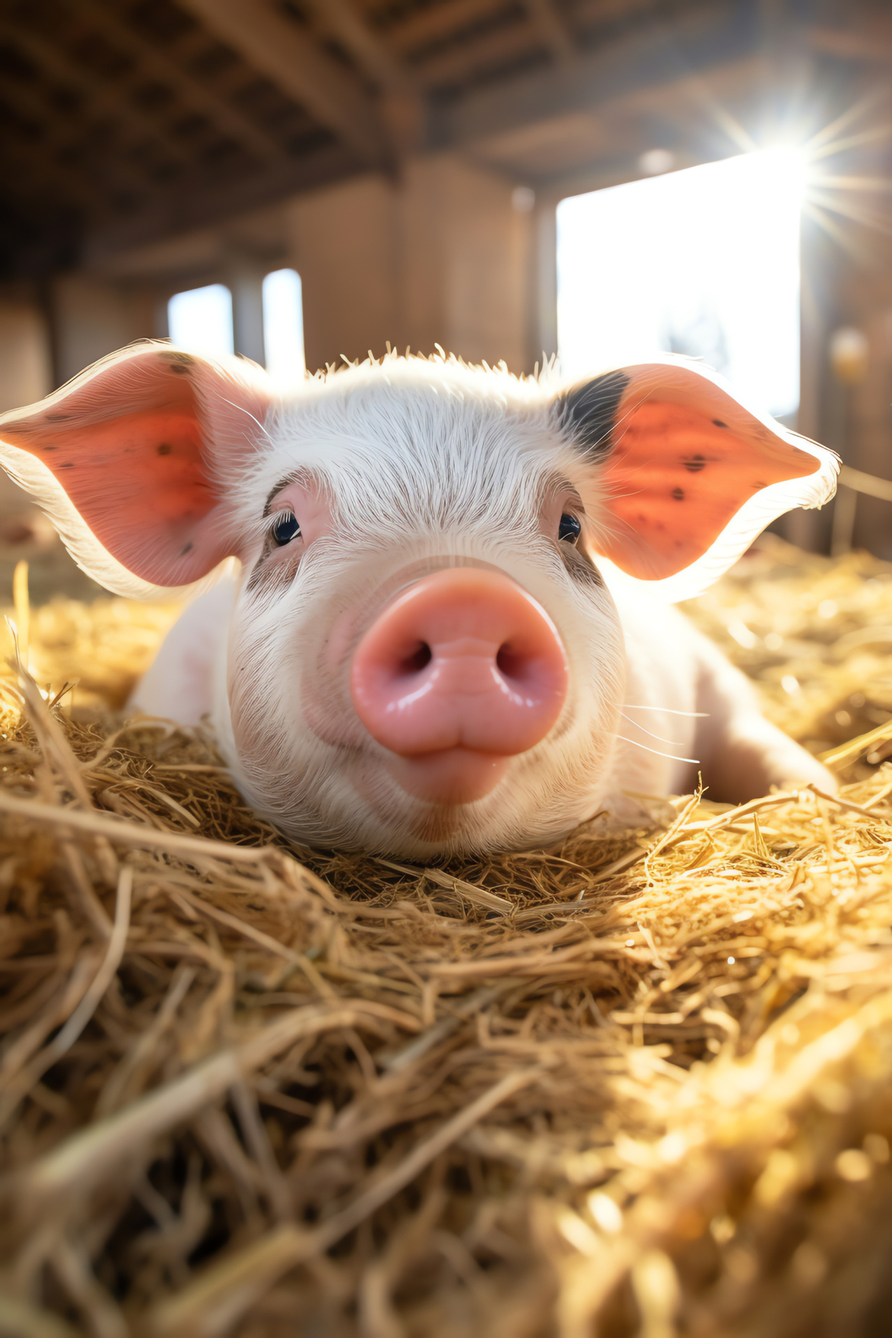 Yorkshire pig breed, speckled coat texture, gentle giant, comforting swine, pastoral presence, HD Phone Image