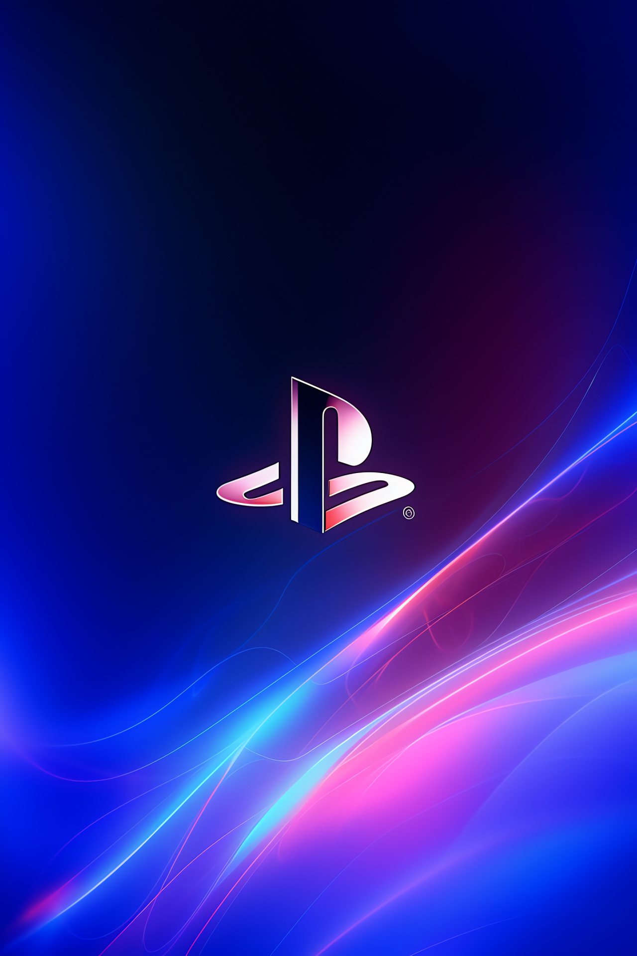PlayStation 4 logo art, Triple-color pattern background, Eye-catching console symbol, Video game industry insignia, Glow effect logo presentation, HD Phone Wallpaper