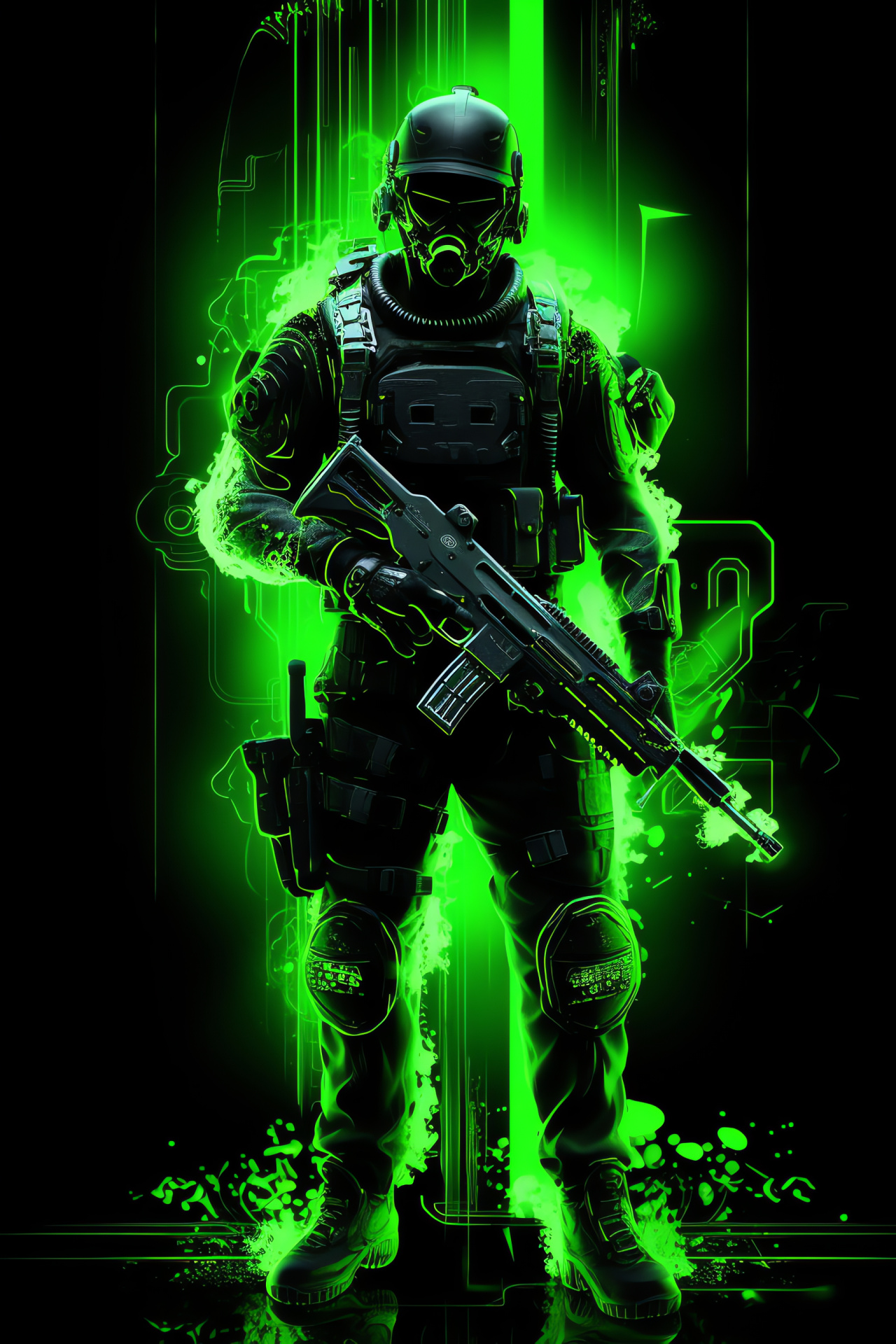 Simon 'Ghost' Riley portrayal, intimidating headgear, dual pistols, special forces operative, shadowy figure, HD Phone Image