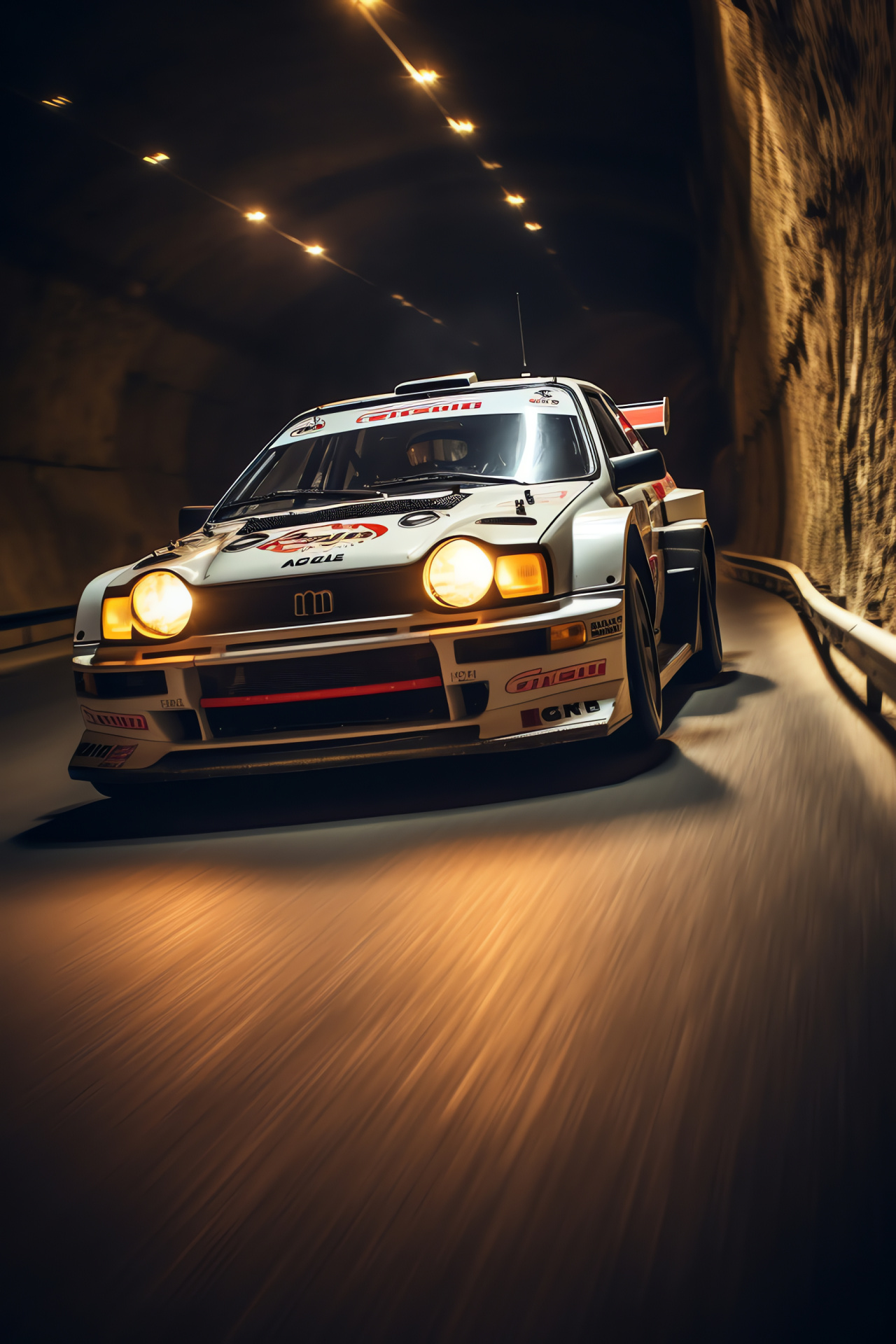 Rally Car, Monte-Carlo track, Tunnel race, Vehicle headlights, Driver concentration, Racing close-up, HD Phone Wallpaper