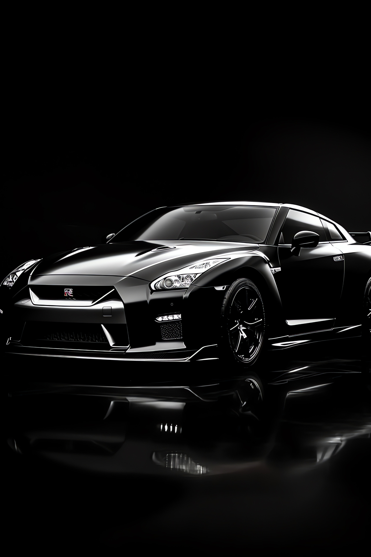 Elevated view of Nissan GTR, Solitary automotive elegance, Understated sophistication, Background simplicity, HD Phone Image