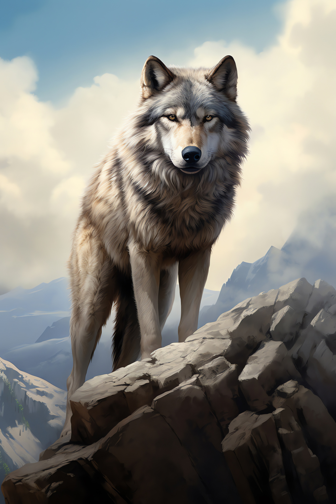 Solitary timber wolf, Blue-eyed predator, Rocky habitat wolves, Grey and black canids, Wilderness mammals, HD Phone Image