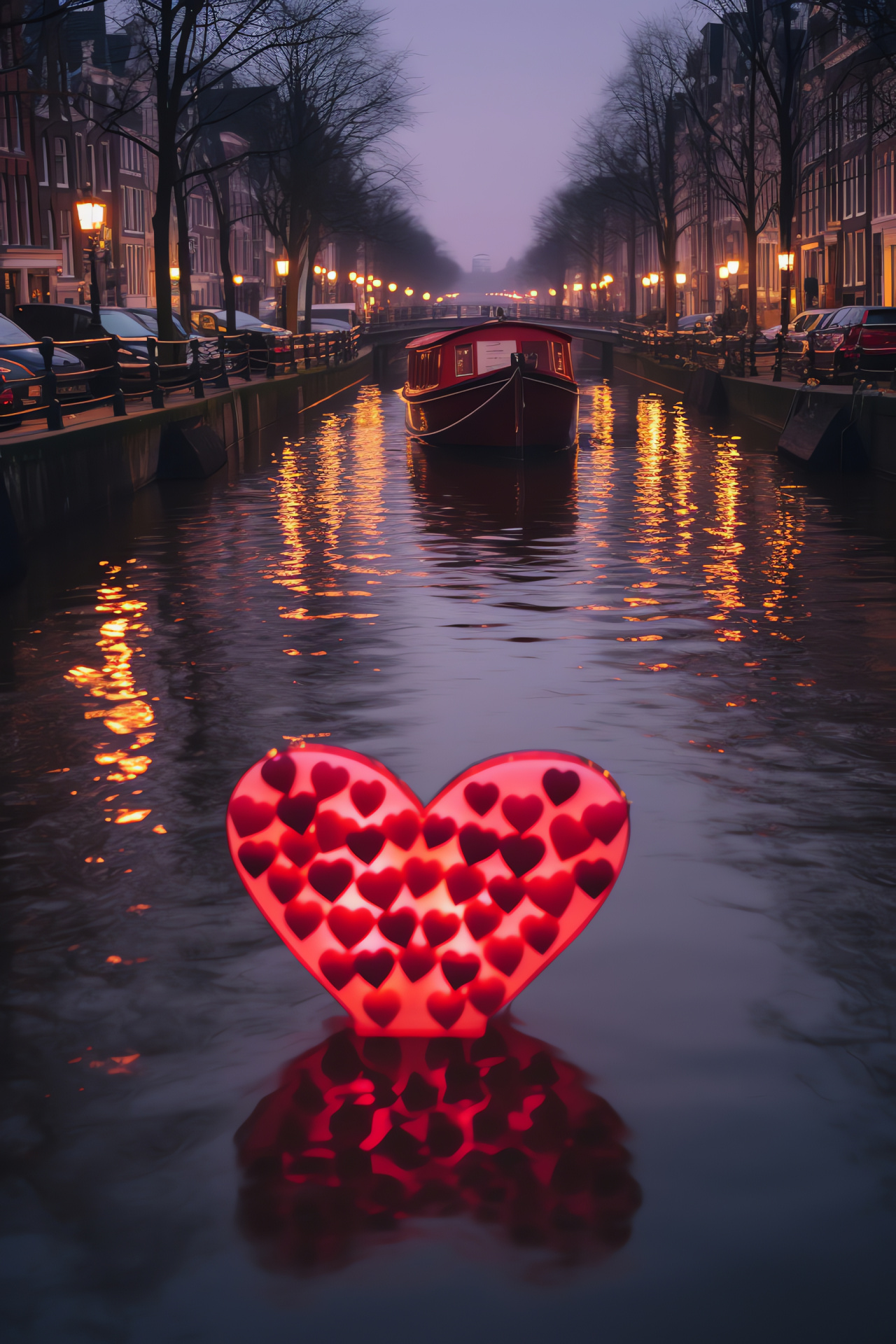 Romance celebration, Commemorative date, Dutch metropolis, Water channels, Heart figures, HD Phone Image