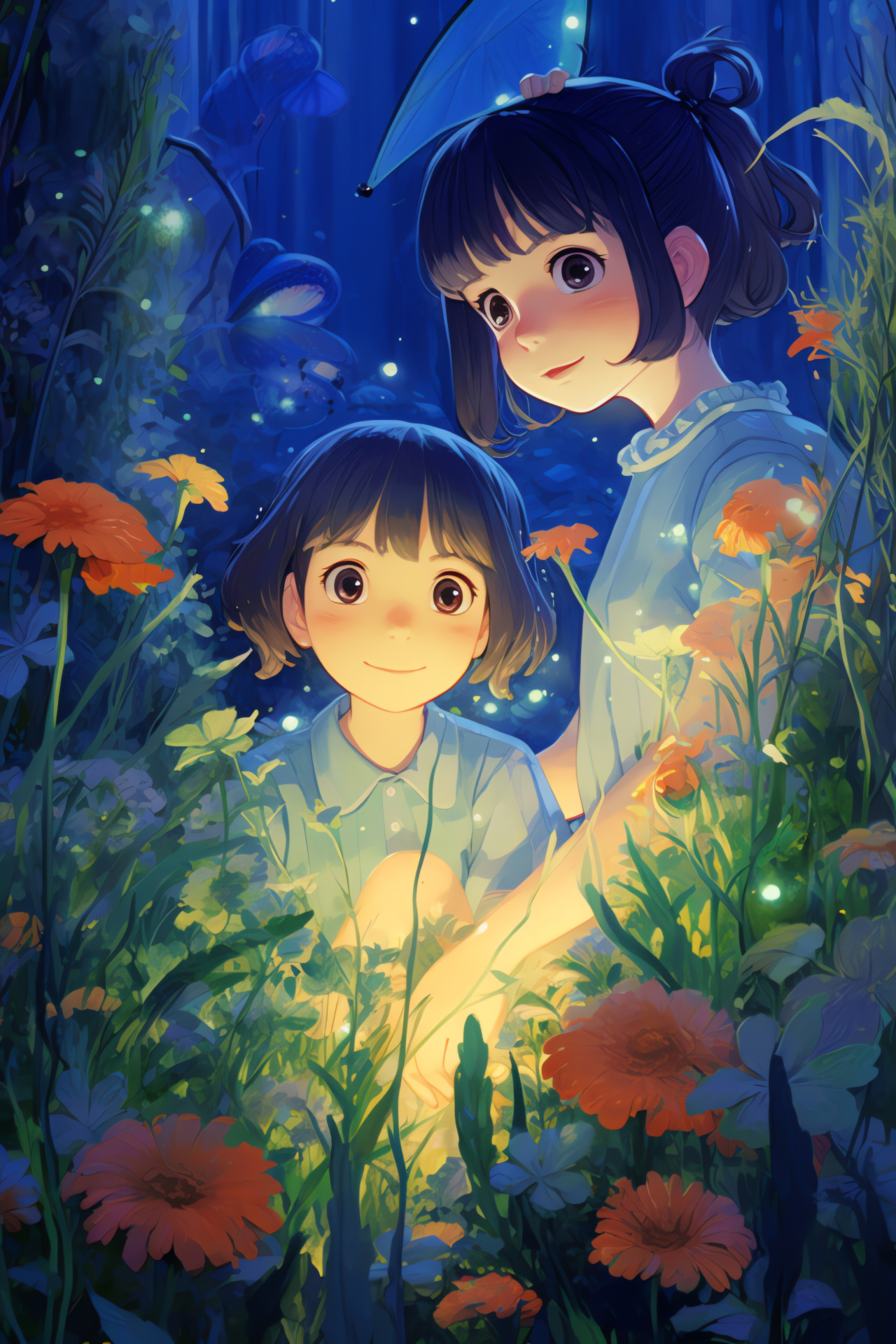 Magical plant illustration, Satsuki and Mei adventure, My Neighbor Totoro scene, Animation masterpiece, Lush petals, HD Phone Image