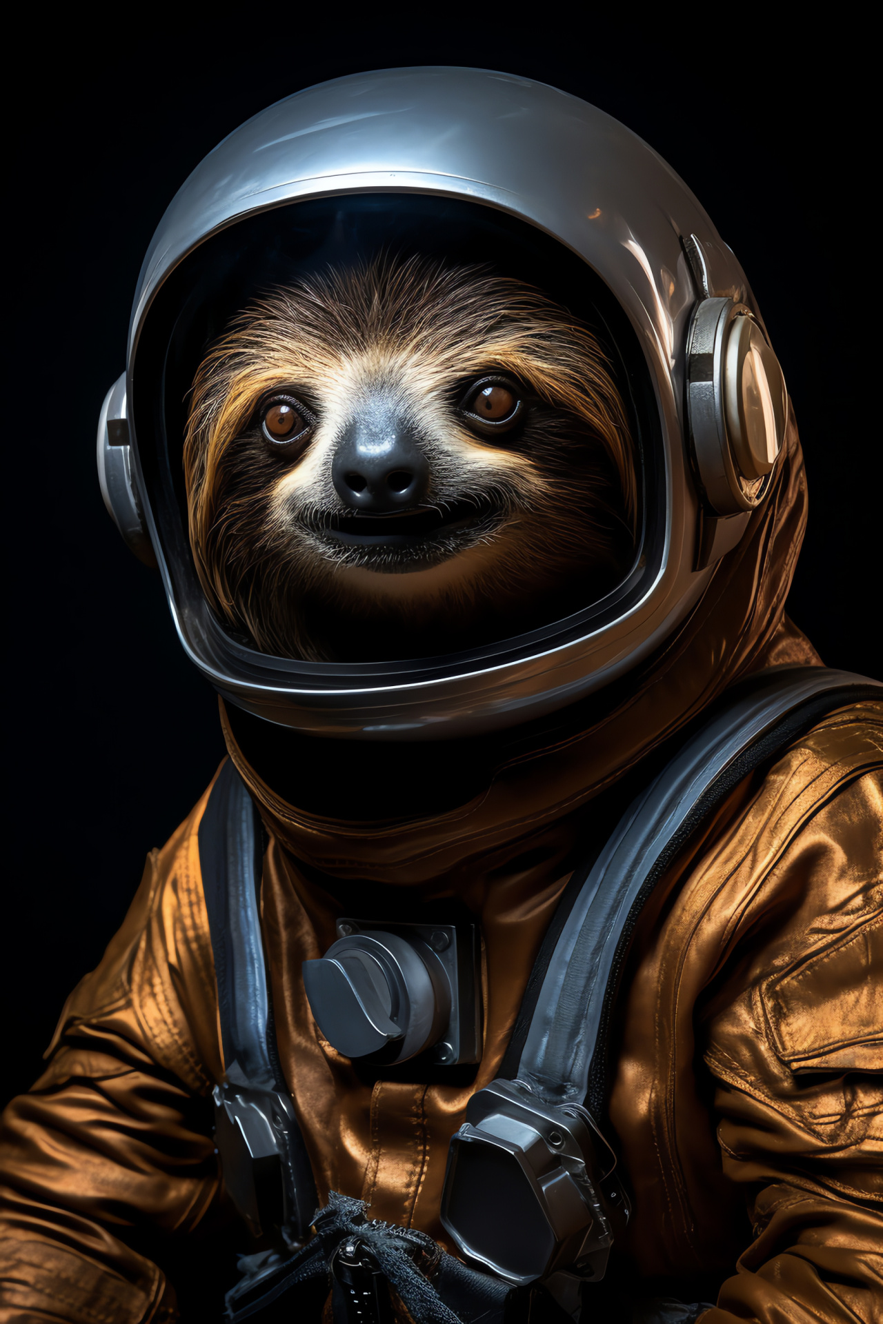 Extraterrestrial sloth, Astronaut suit detail, Wildlife in fantasy, Gaze of curiosity, Starless vacuum, HD Phone Wallpaper