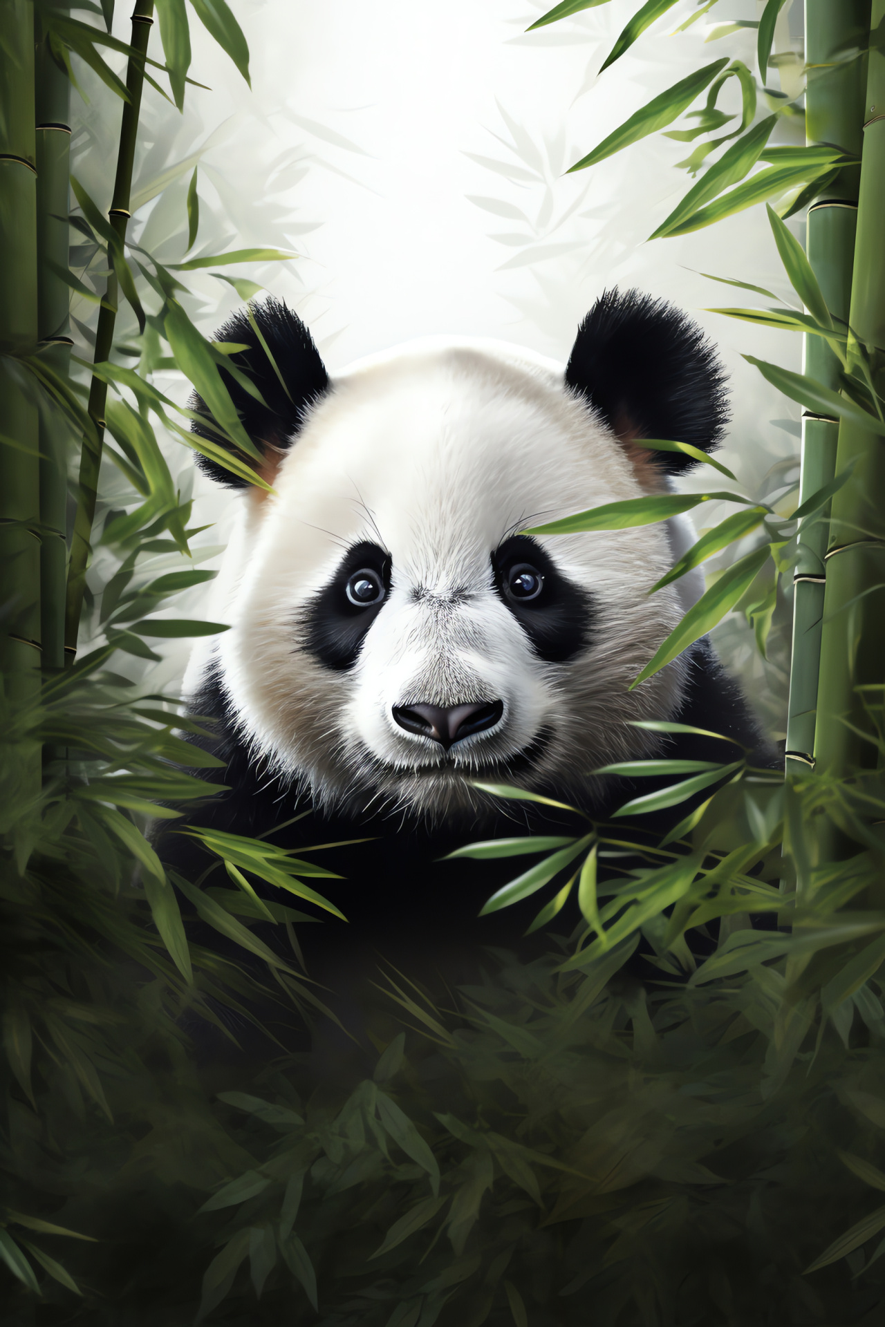 Pandas in greenery, Sichuan bear, Monochrome mammal, Zen-like peacefulness, Panda conservation, HD Phone Image