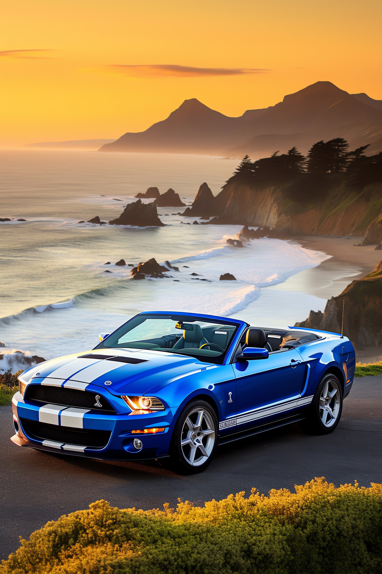 Shelby Mustang GT500 Convertible, Seaside highway icon, Streamlined American sports car, Engine symphony, Highway thrill, HD Phone Image