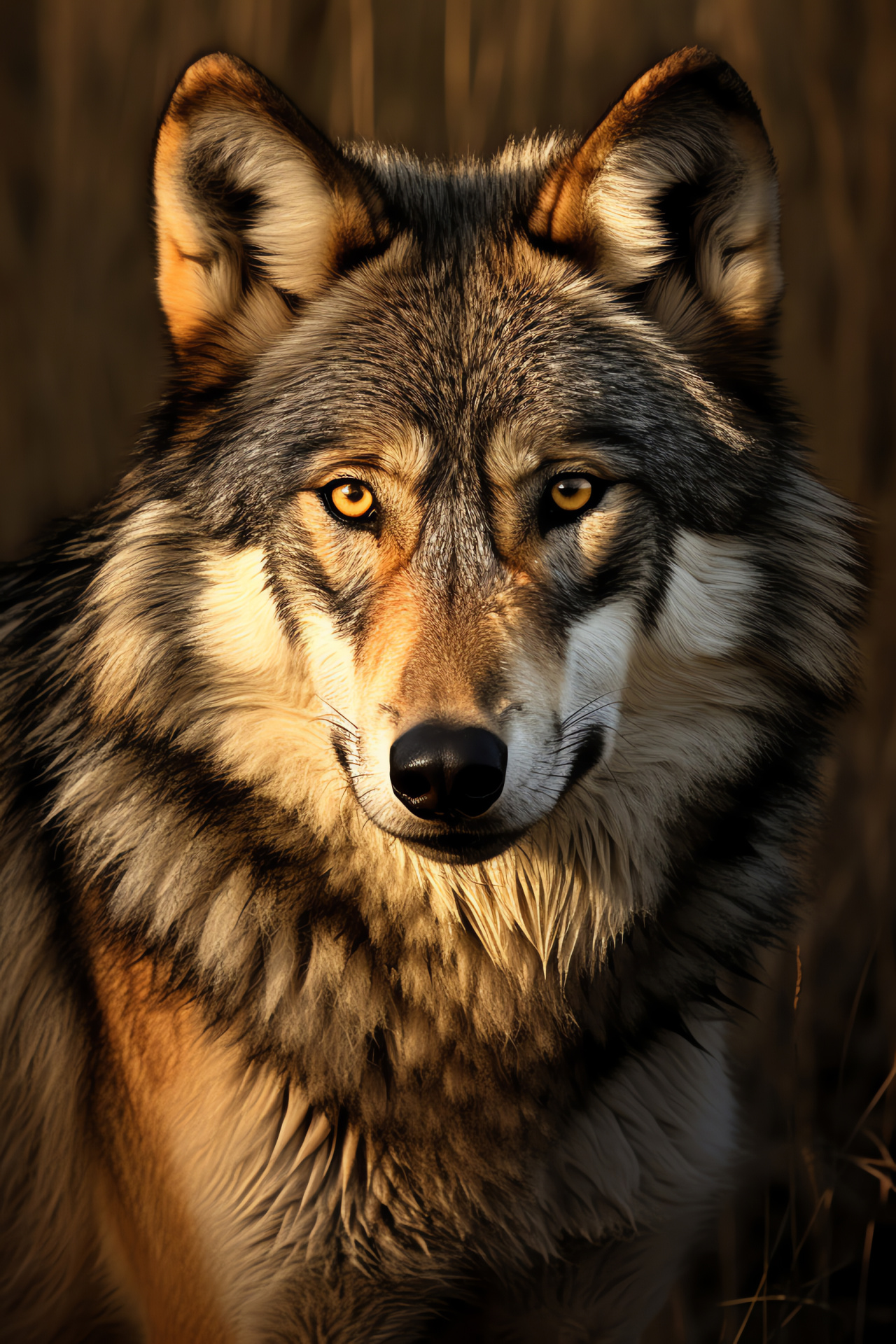 Timber Wolf, Wild canine, Amber-eyed predator, Savannah ecosystem, Natural wilderness scene, HD Phone Image