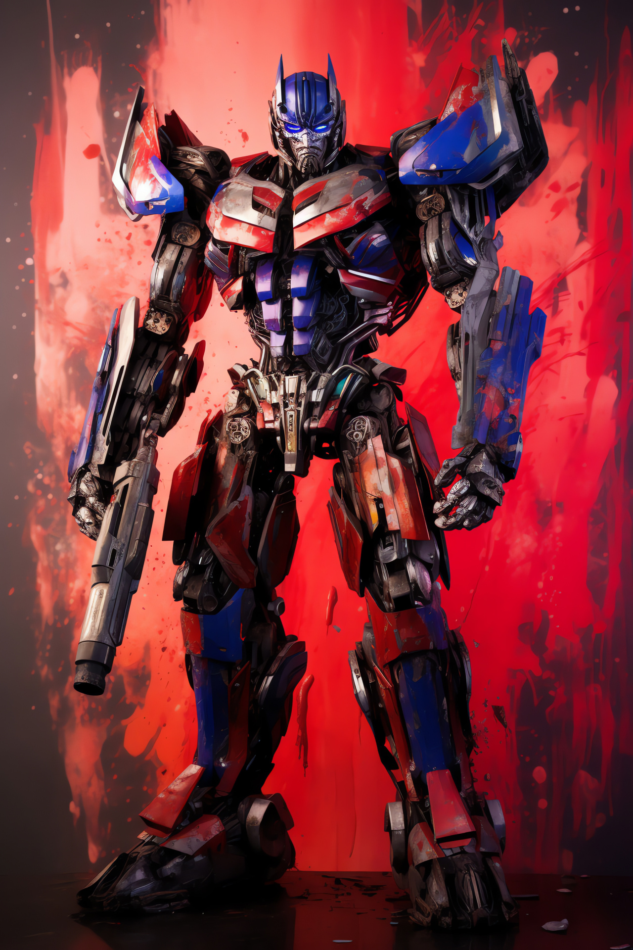 Cybertronian Optimus Prime, Blue optic sensors, Leadership symbol, Dynamic energy, Minimalist art, HD Phone Image