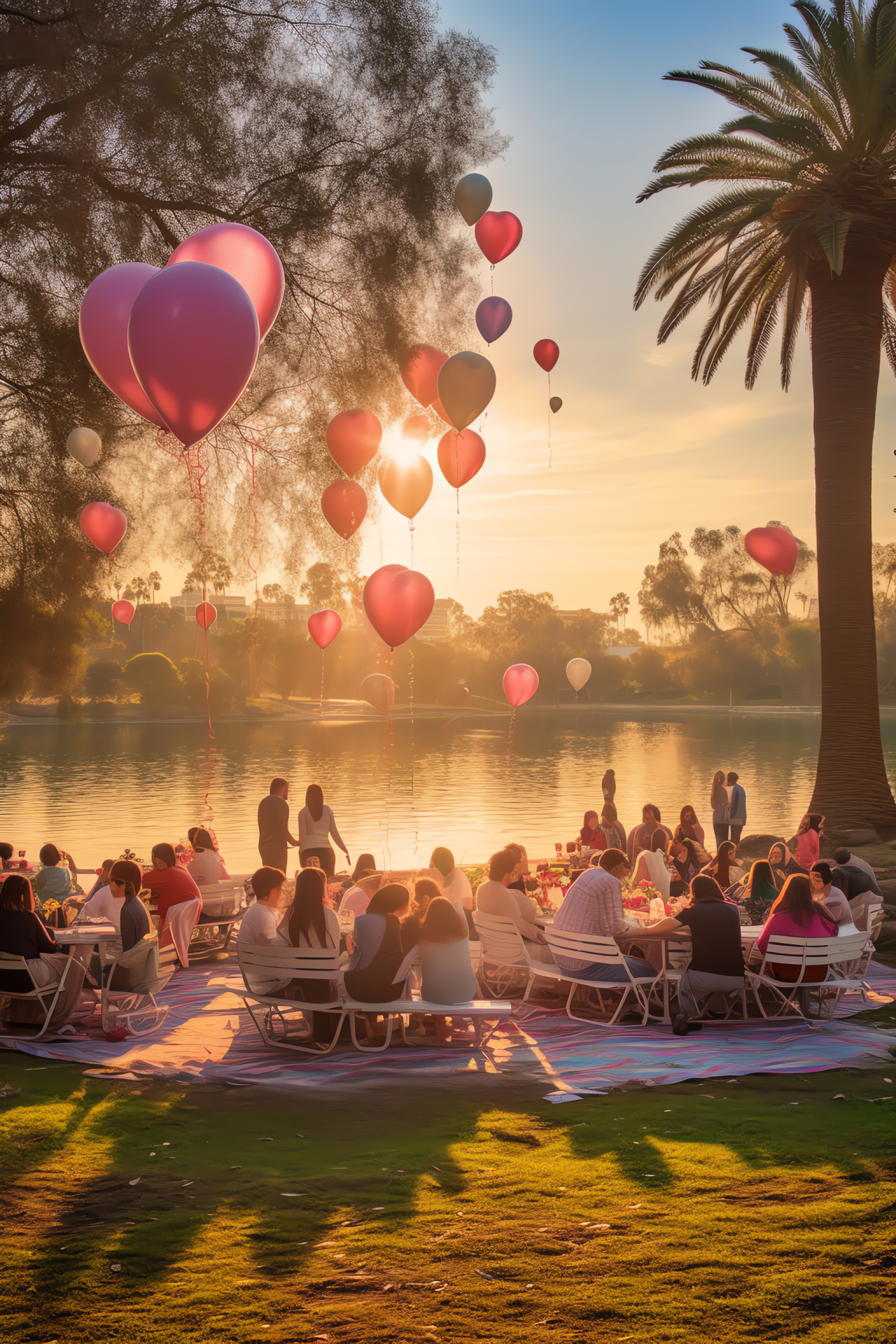 February romance, Public garden, Loving pairs, Al fresco dining, Inflatable hearts, HD Phone Wallpaper