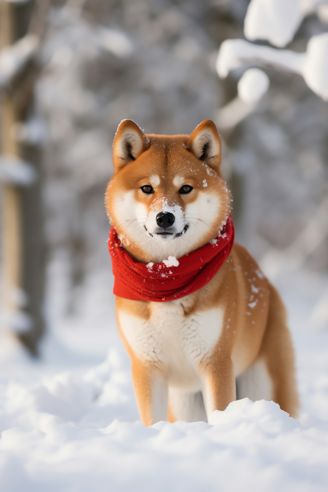 Robust Shiba Inu profile, Alert gaze, Lush double coat, Rustic fur shading, Facial feature detailing, HD Phone Wallpaper