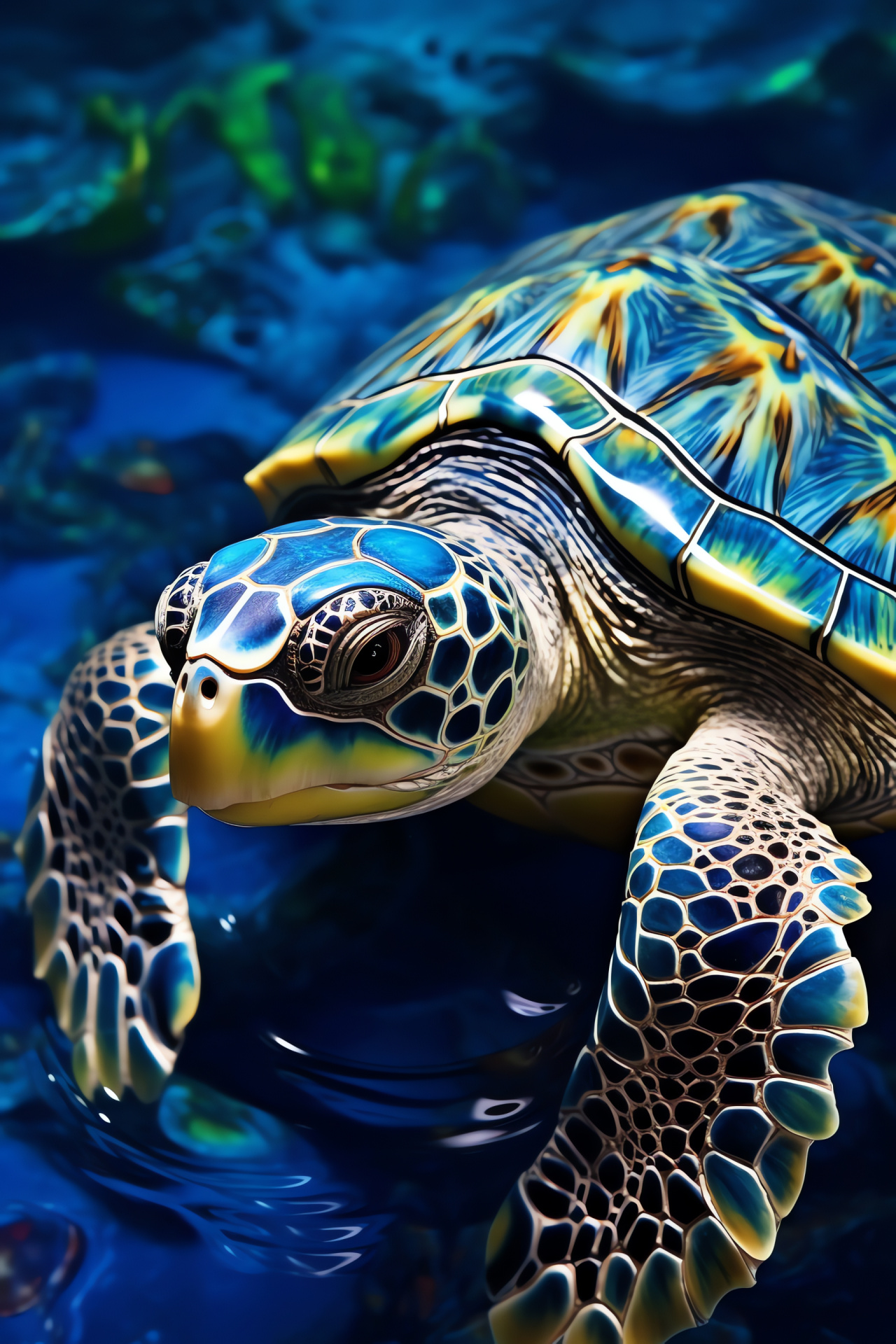 Turtle, aquatic serenity, marine patterns, freshwater environment, tranquil waters, HD Phone Wallpaper