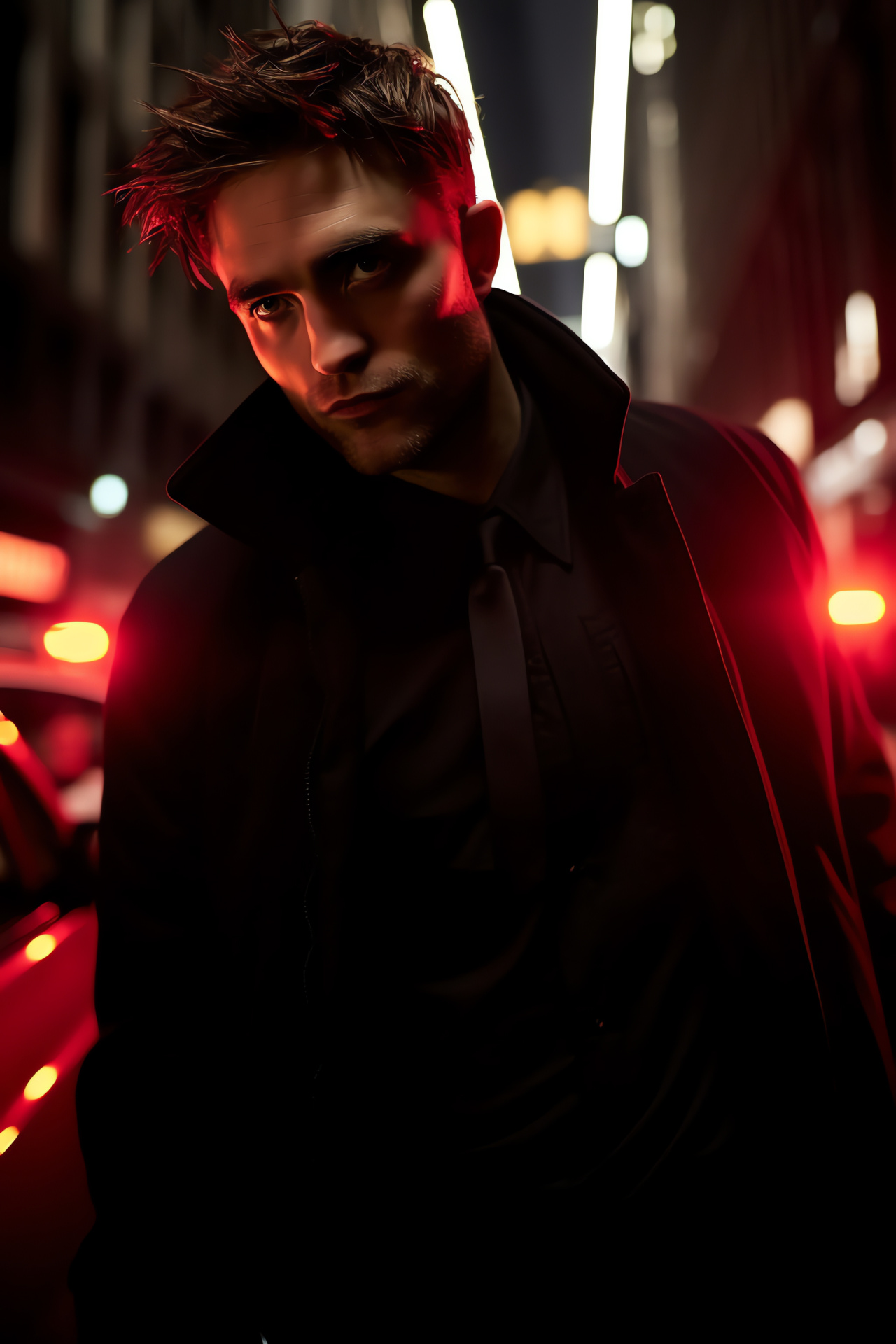 Robert Pattinson in Tenet, espionage thriller participant, time-bending narrative, urban chaos scene, high-octane action, HD Phone Image