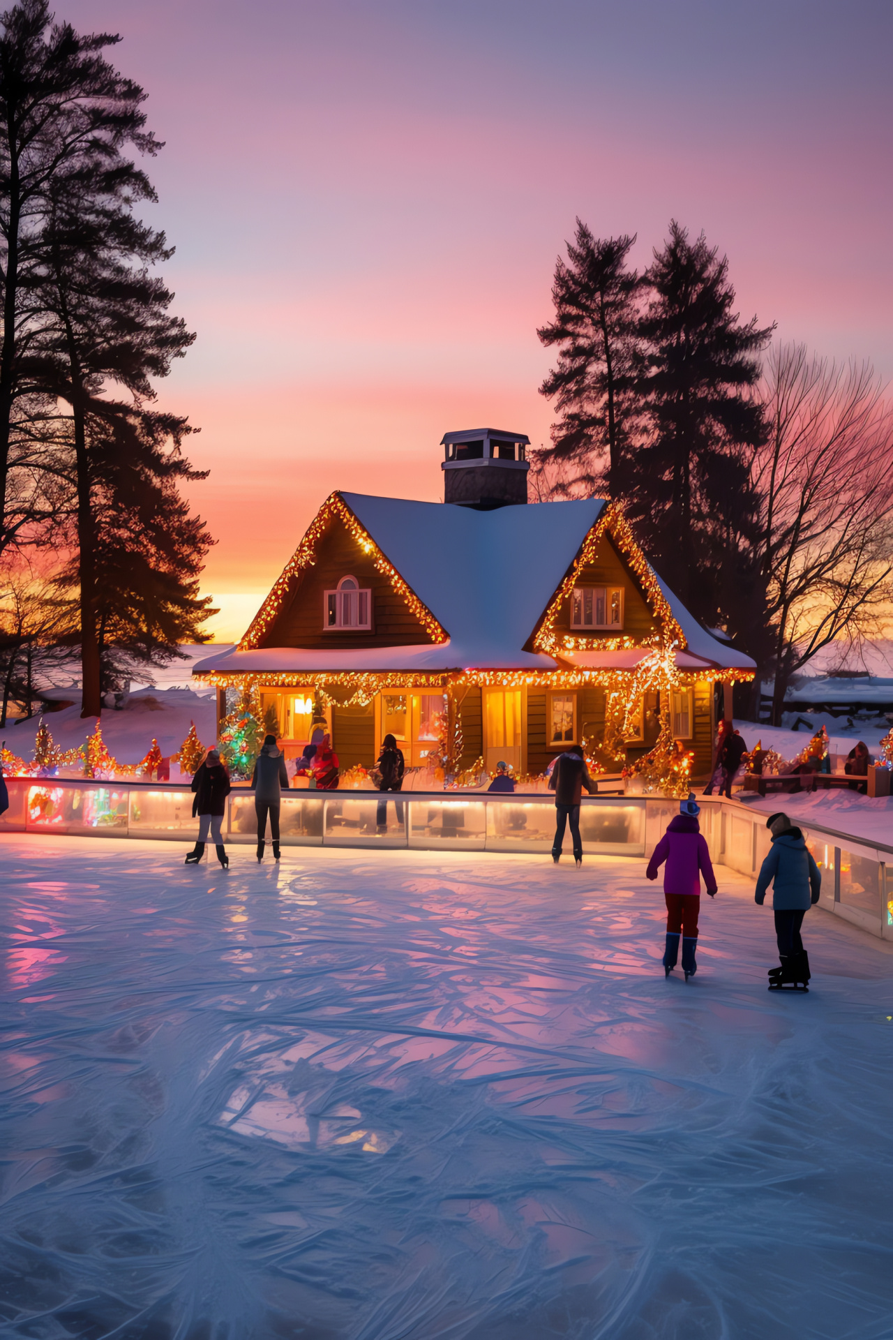 Yuletide joy with children, chilled ice activity, serene winter beauty, festive frozen water, snowy escapade, HD Phone Wallpaper