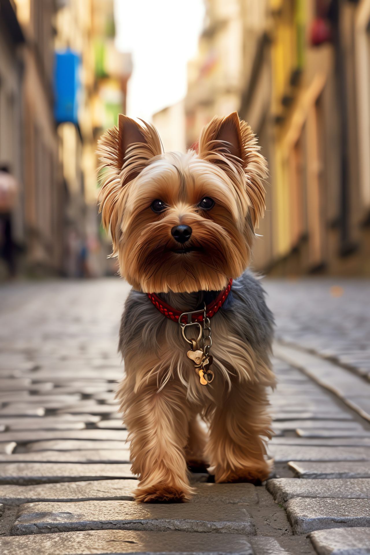 Yorkshire Terrier, Nut-brown eyes, Wavy pet hair, Warm caramel tones, Pale understory, HD Phone Image