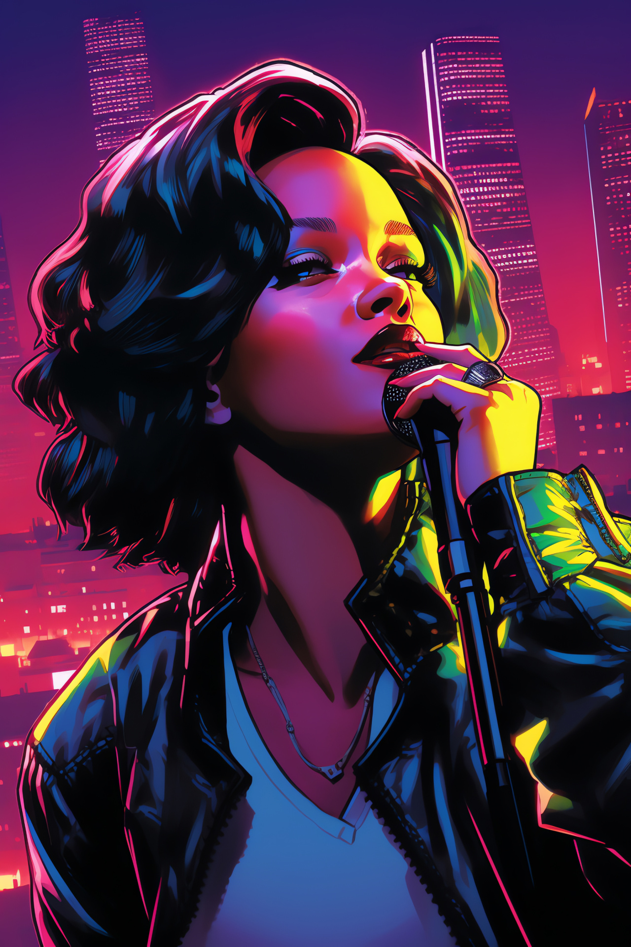 Rihanna, pop music icon, cityscape, onstage performance, dynamic artist, HD Phone Wallpaper