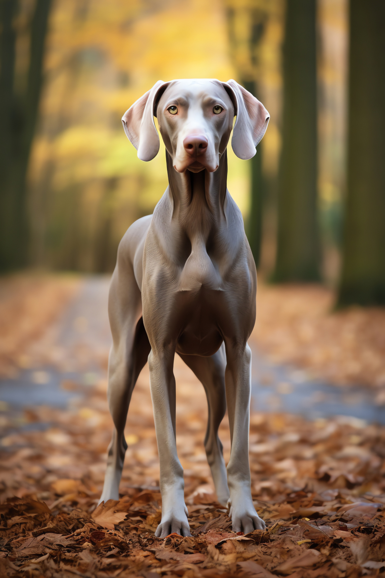 Weimaraner pace, graphite gaze, fine-textured coat, blue-steel hue, decisive walk, HD Phone Wallpaper