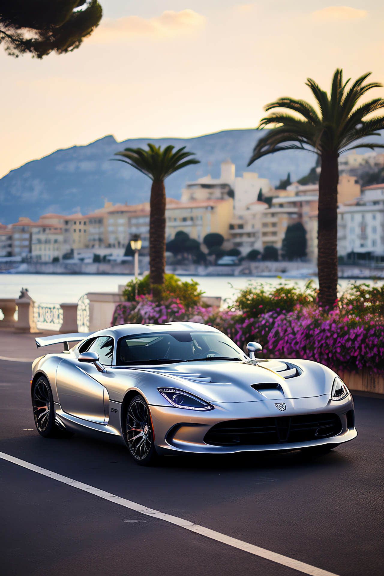 SRT Viper TA 2.0, French Riviera tour, Elegant auto finish, Promenade des Anglais drive, Luxury speed, HD Phone Image