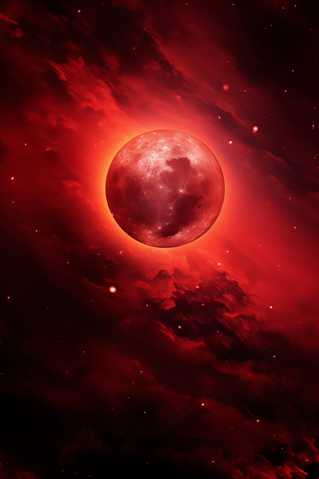 Crimson lunar vision, deep space ambiance, vibrant night sky, celestial phenomenon, HD Phone Image