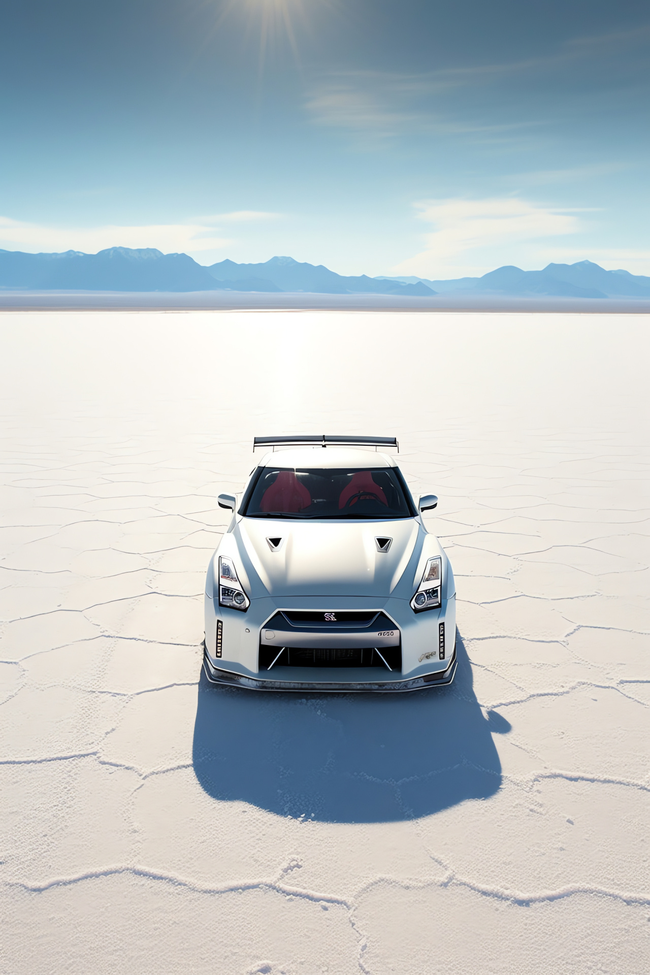 Nissan GTR R35 Bonneville, Salt flat racer, Groundbreaking speed, Superior modifications, Skyward perspective, HD Phone Image