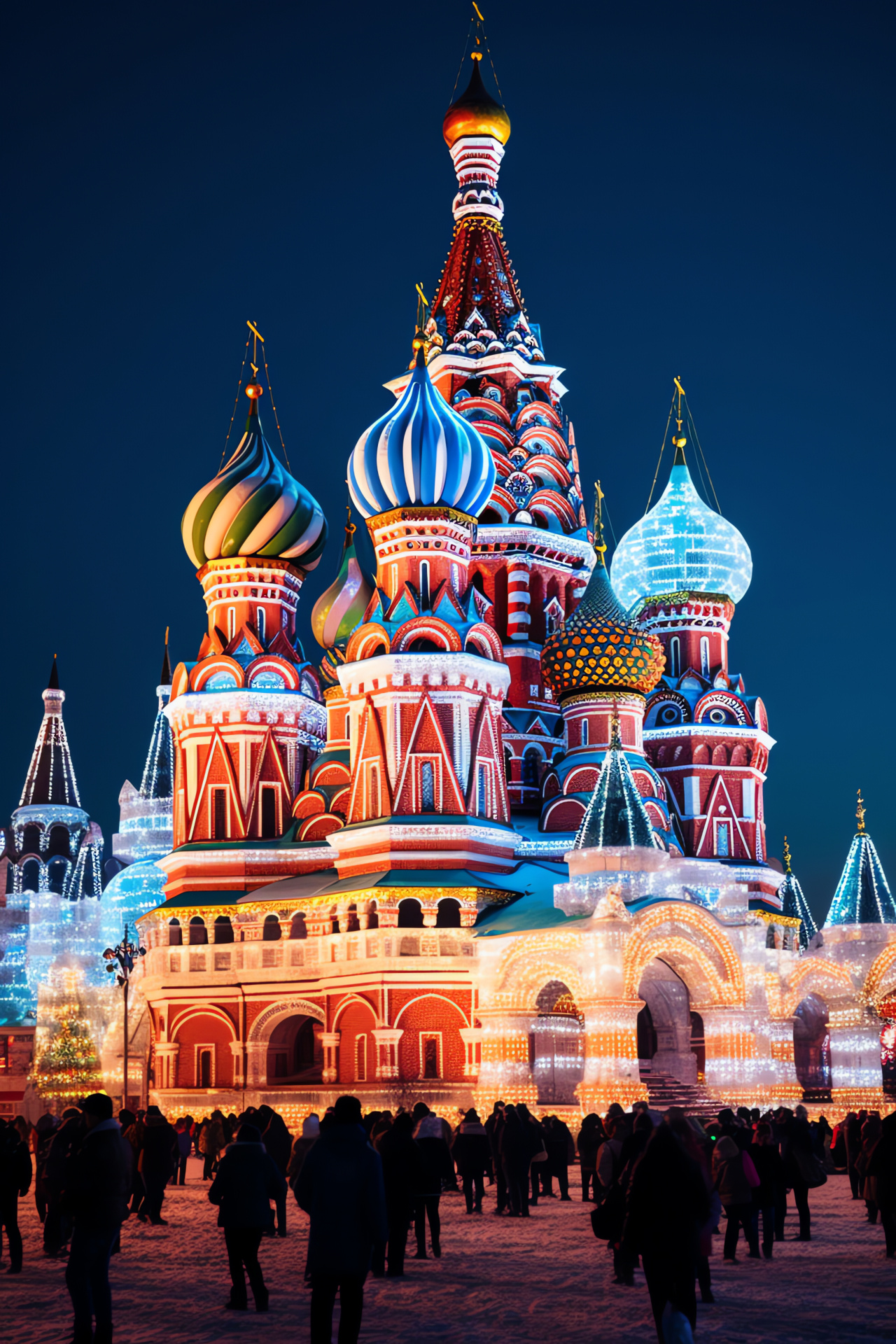 Moscow winter celebration, Red Square holiday display, Ice artistry, Festive lights enchantment, New Year's charm, HD Phone Image