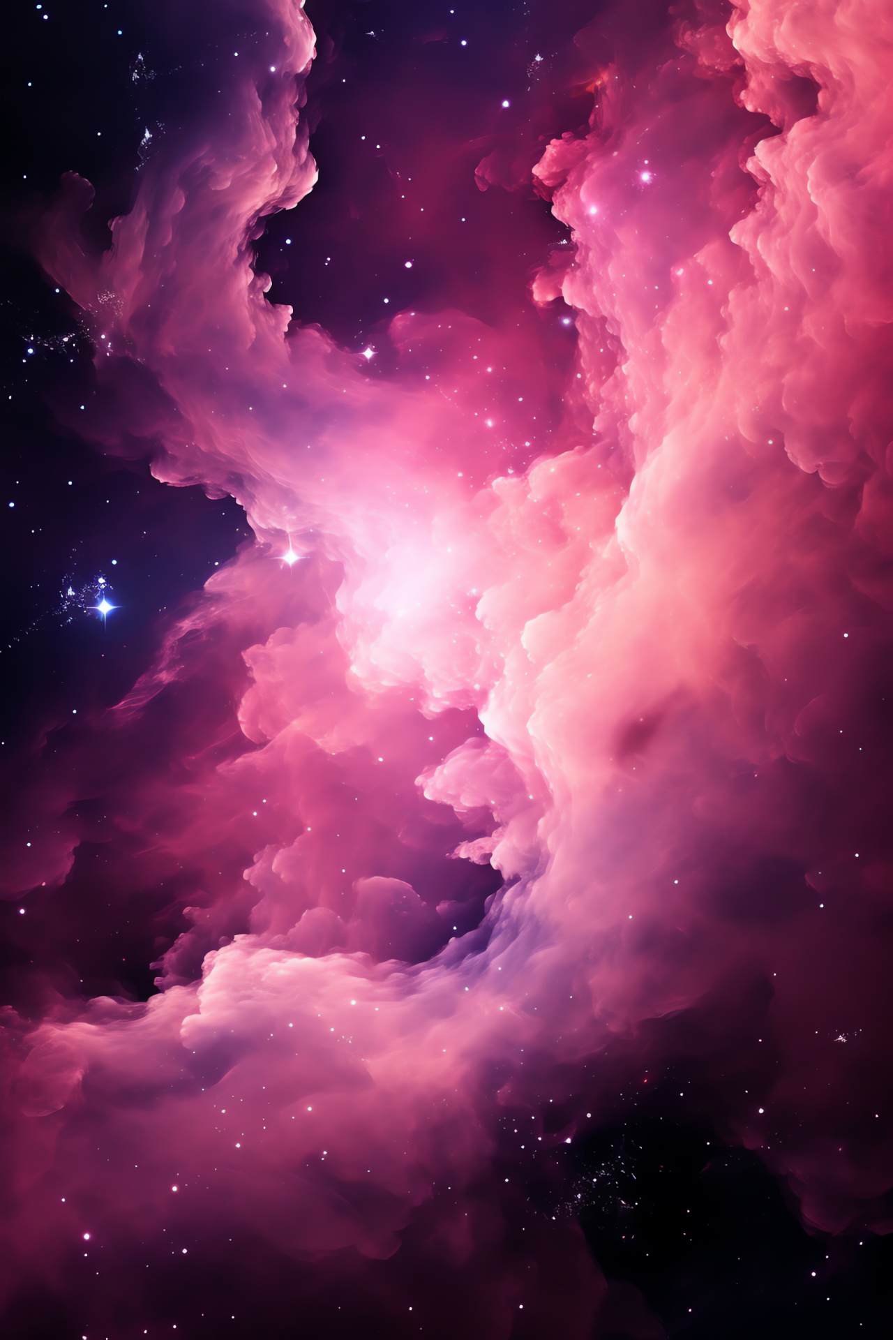 Rosy space, Cosmos panorama, Nebulous radiance, Glowing astral display, Serene galaxy, HD Phone Wallpaper