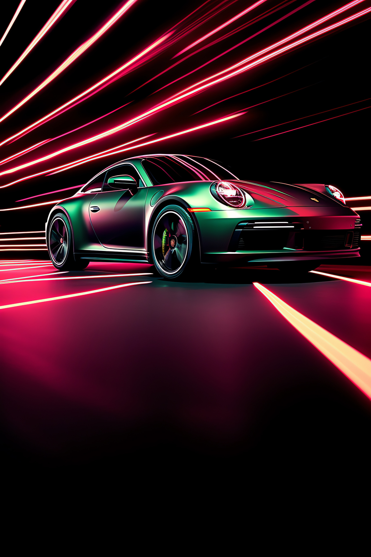 Iconic Porsche 911 curves, Illuminated line art, Elevated car view, Refined German craftsmanship, Smooth design lines, HD Phone Wallpaper