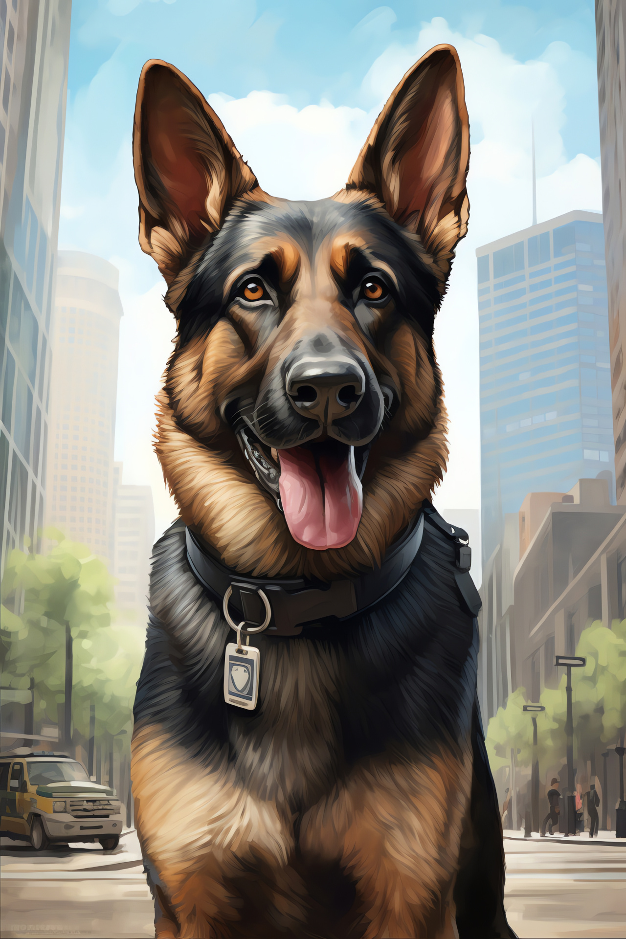 Police K9 Shepherd, vigilant canine eyes, sleek dog fur, gradient sable hues, commanding presence, HD Phone Wallpaper
