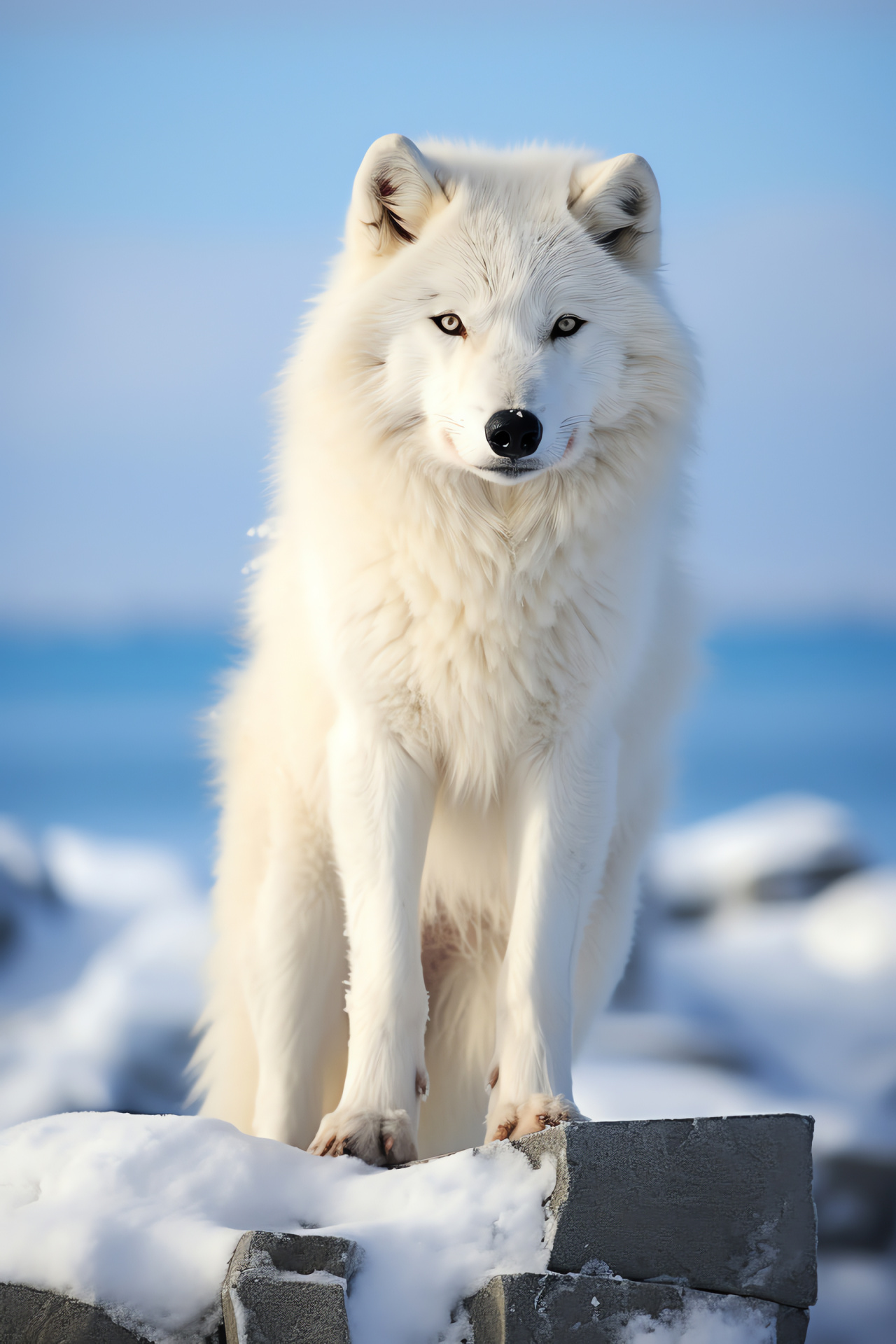 Arctic Wolf, Canine predator, White Arctic fur, Wildlife in snow, Arctic animal, HD Phone Image