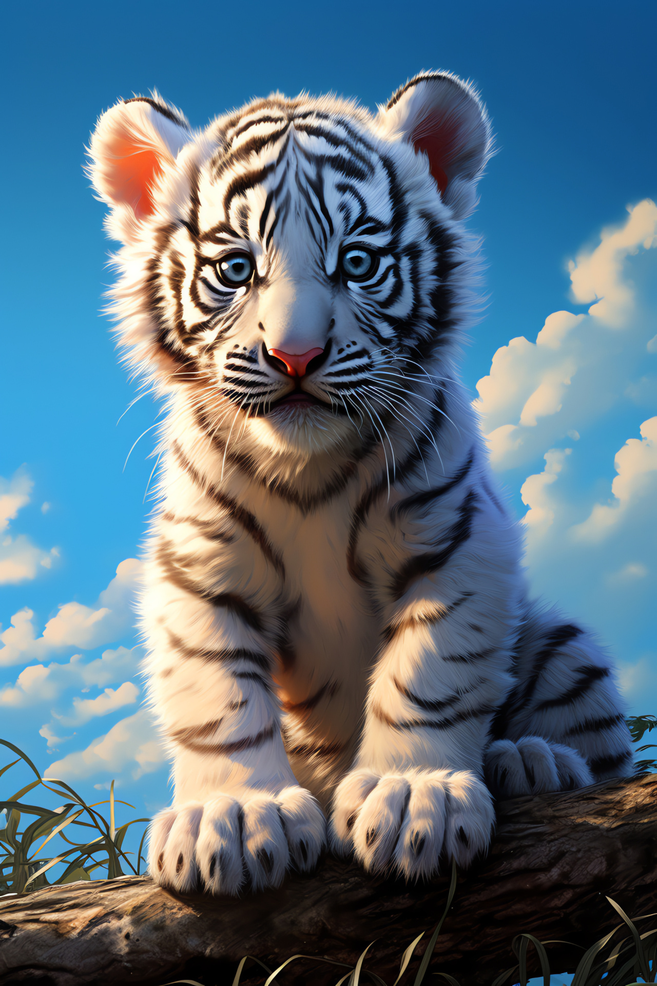 White Tiger Cub, Endangered animal, Cub charm, Majestic creature, Precious wildlife, HD Phone Wallpaper