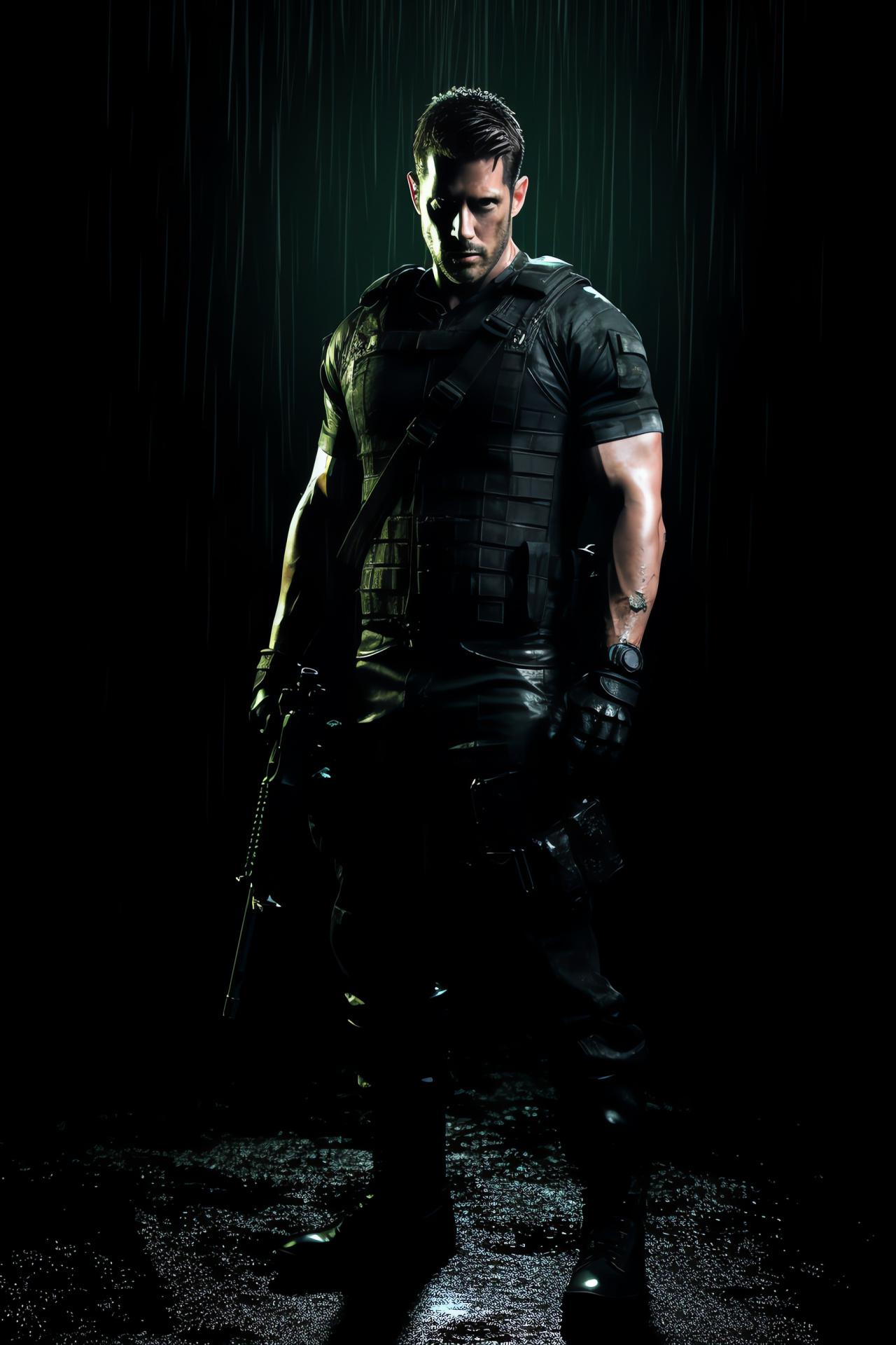 Chris Redfield's vigilance, Special operations attire, Blade wielding skill, Unyielding expression, Resident Evil series, HD Phone Image