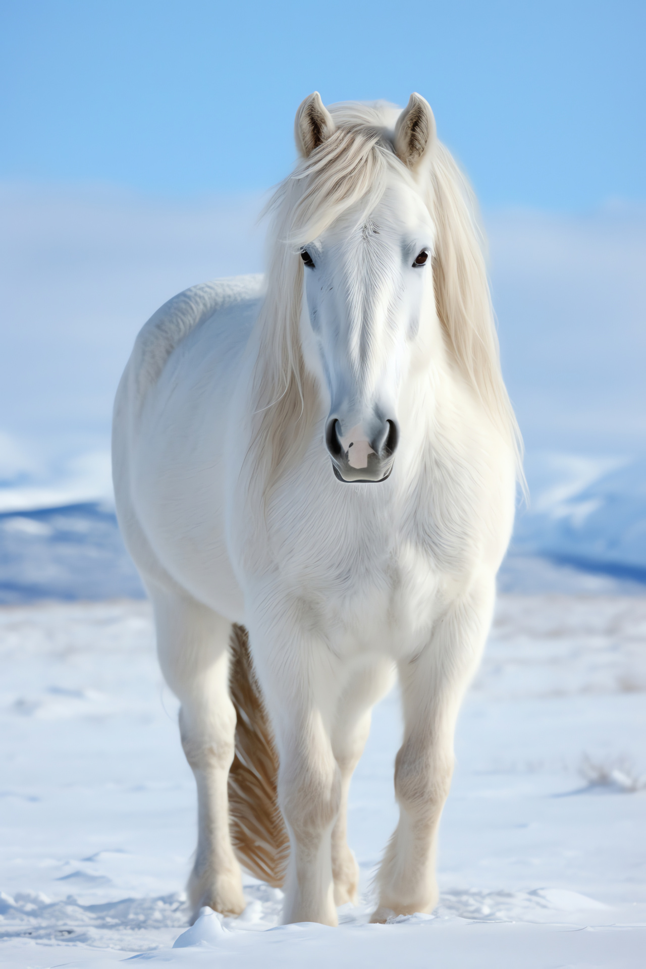 Steed in winter landscape, Equine form in Arctic, Snow-covered equid, Canadian wildlife, Serene animal portrait, HD Phone Wallpaper