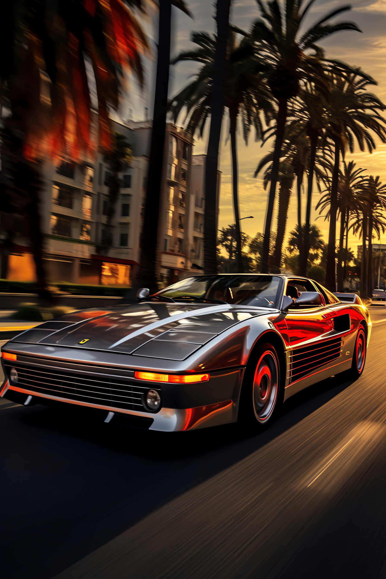 Ferrari Testarossa, Hollywood Boulevard, Glamour roadster, Italian sports car, High performance, HD Phone Wallpaper