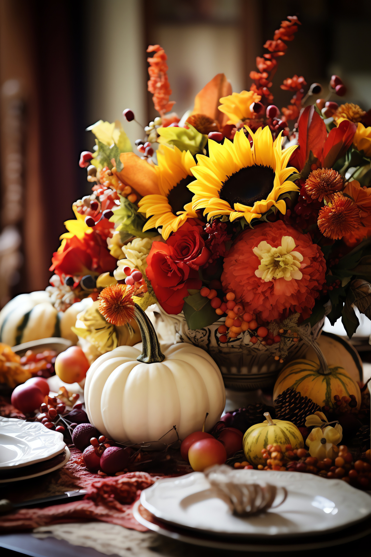 Harvest feast, autumn centerpiece, festive decor, grateful gathering, seasonal splendor, HD Phone Wallpaper