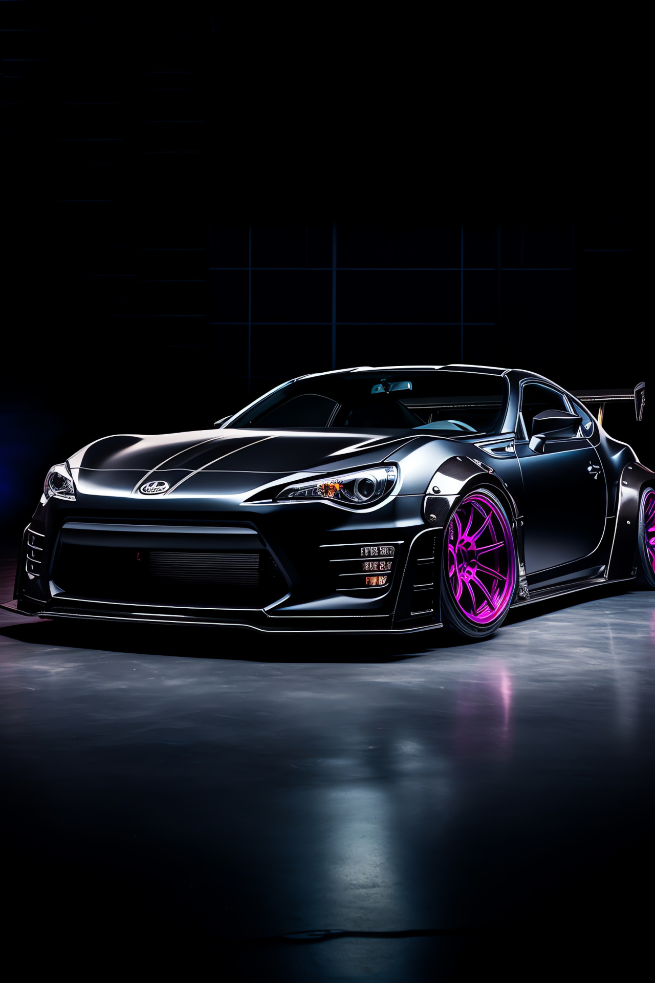 Modified Scion FR-S, Radiant underglow, High-positioned perspective, Midnight gloss, Urban flare, HD Phone Wallpaper