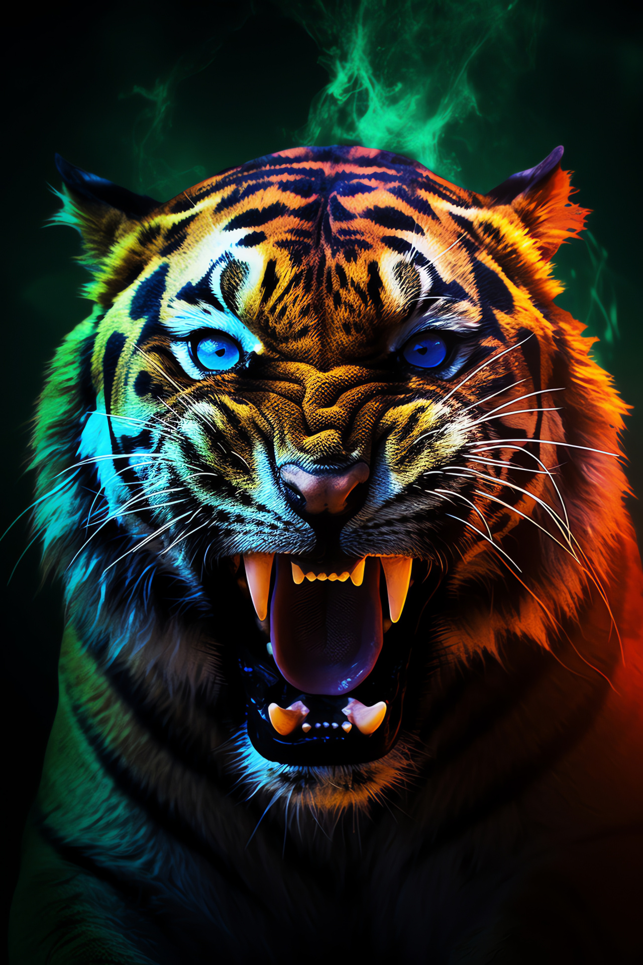 Saber Tooth Tiger, prehistoric feline, blue eyes, vivid coloration, extinct marvel, HD Phone Wallpaper
