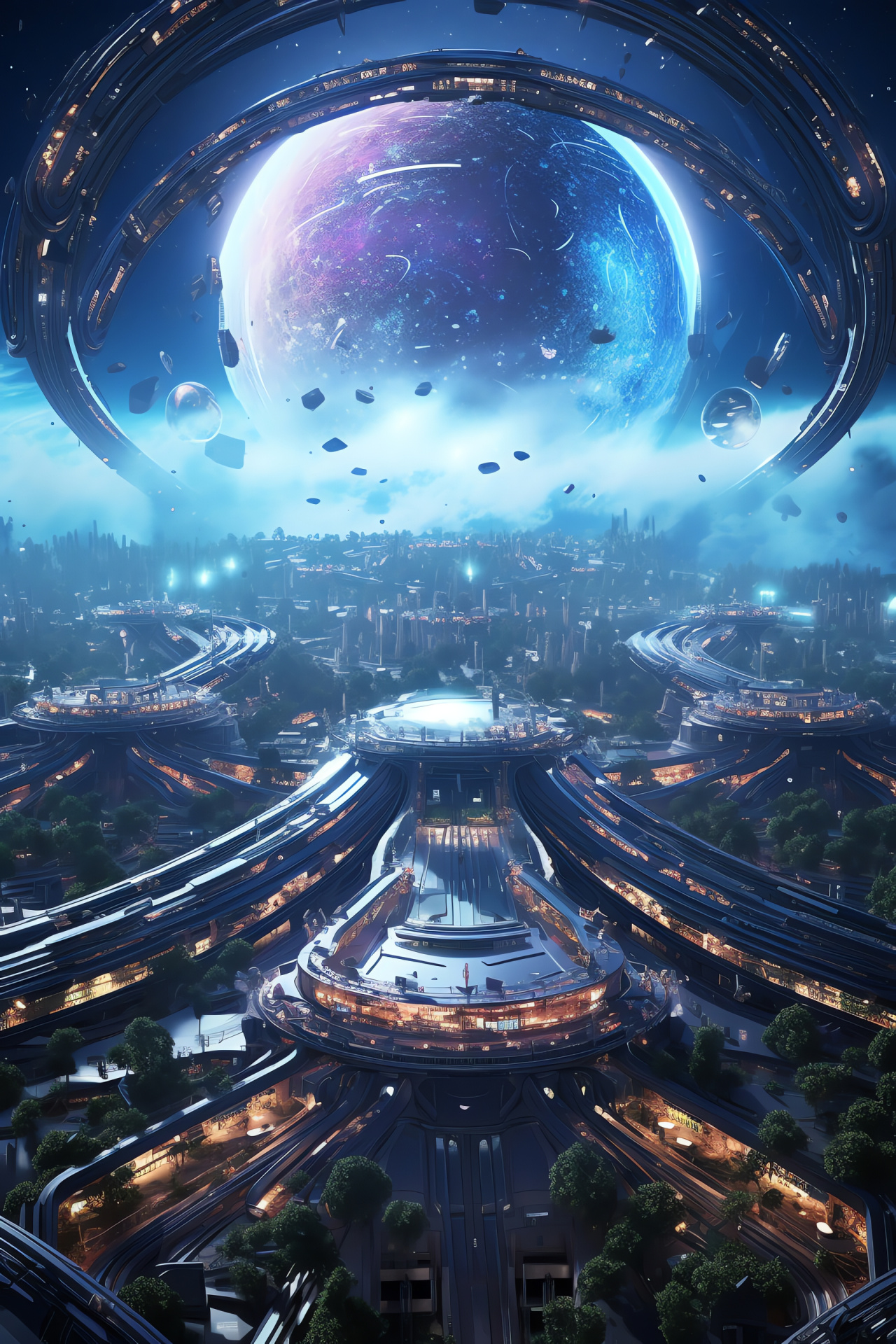 Galactic terminal, Cosmopolitan outpost, Spaceflight operation, Celestial commerce, Star travelers, HD Phone Wallpaper