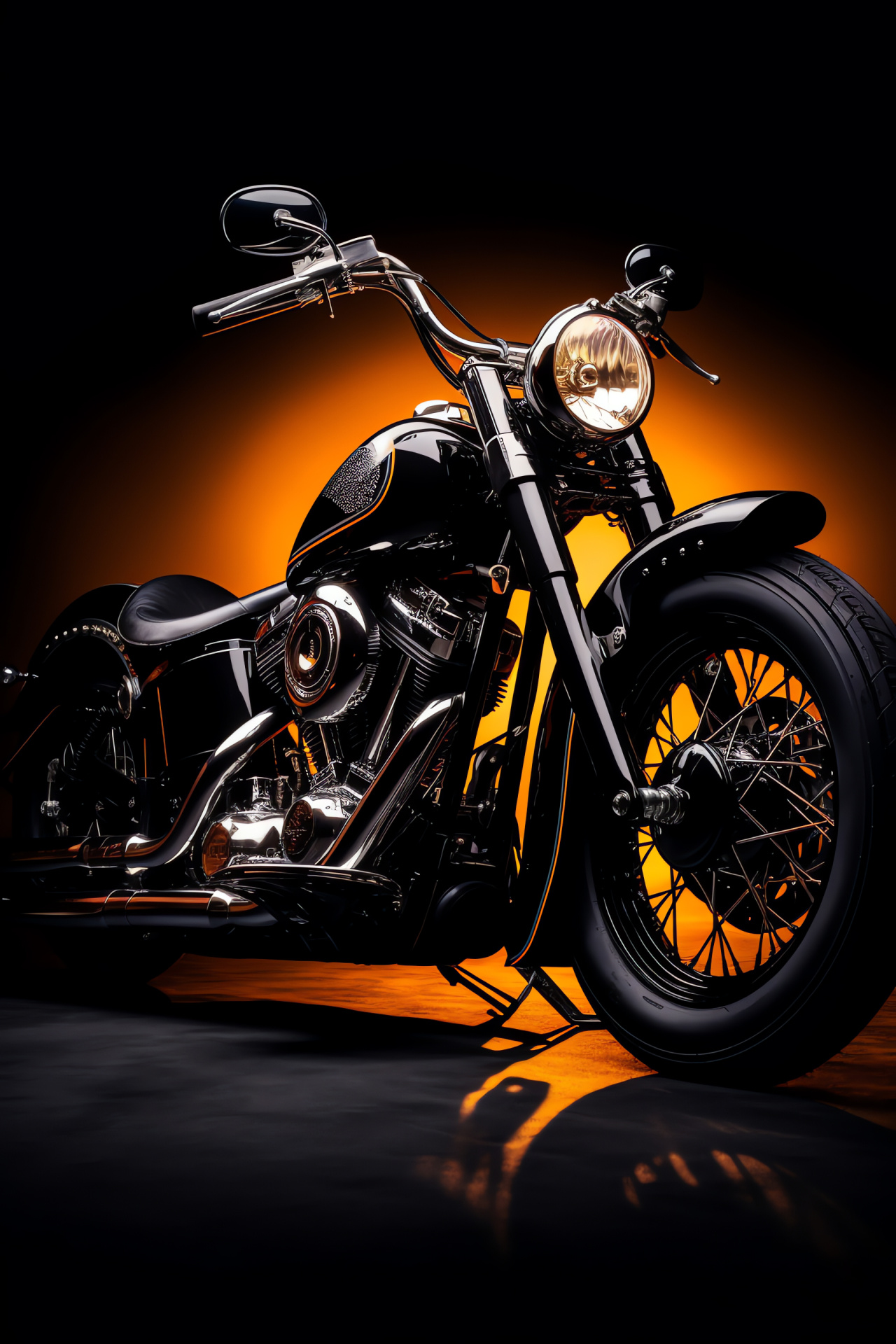 Harley-Davidson Knucklehead, Classic American chopper, High-angle motorcycle display, Midnight black finish, Timeless Harley design, HD Phone Image