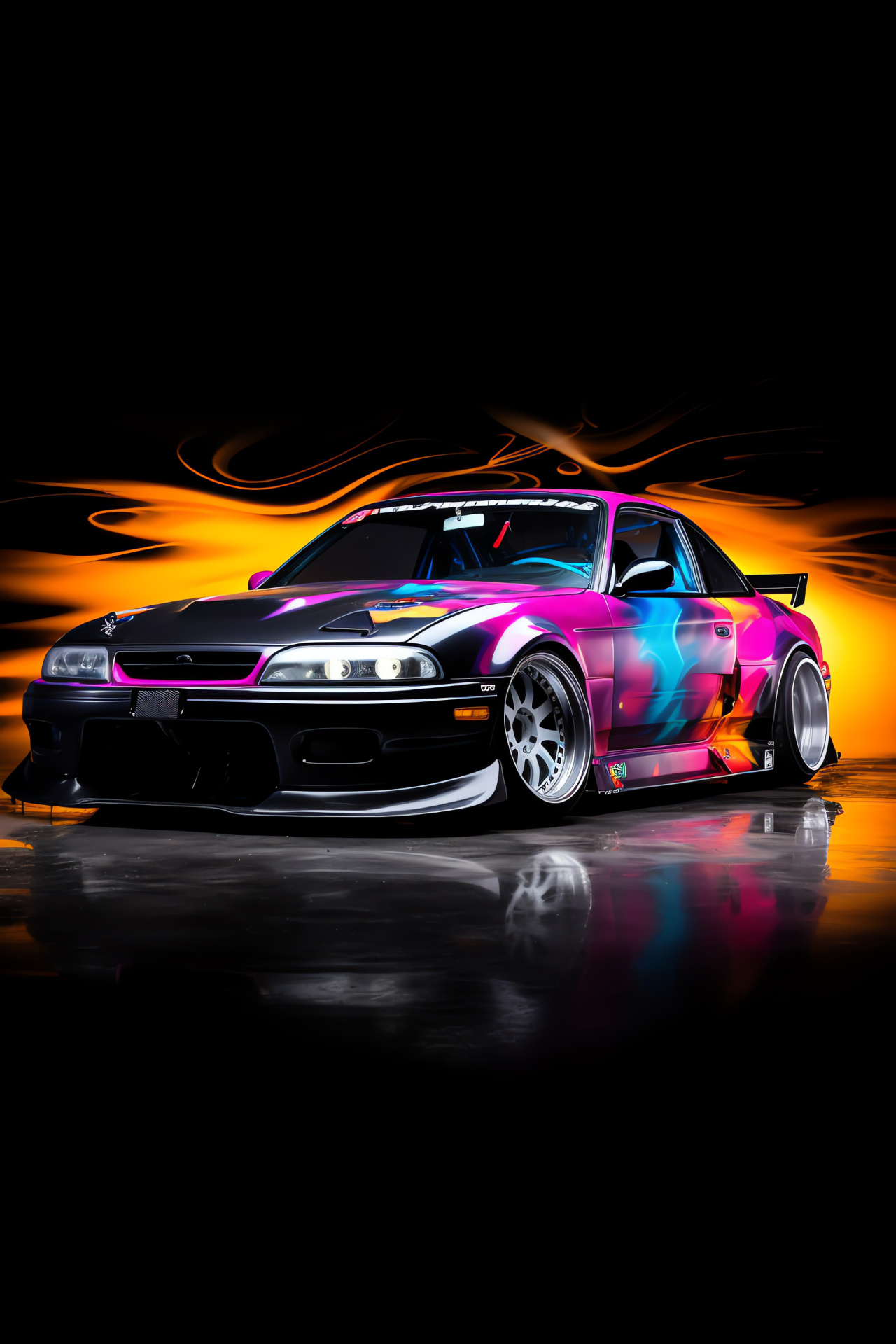 Modified Nissan 240SX, Vibrant showpiece, Racing enhancements, Design novelty, Performance-oriented, HD Phone Wallpaper