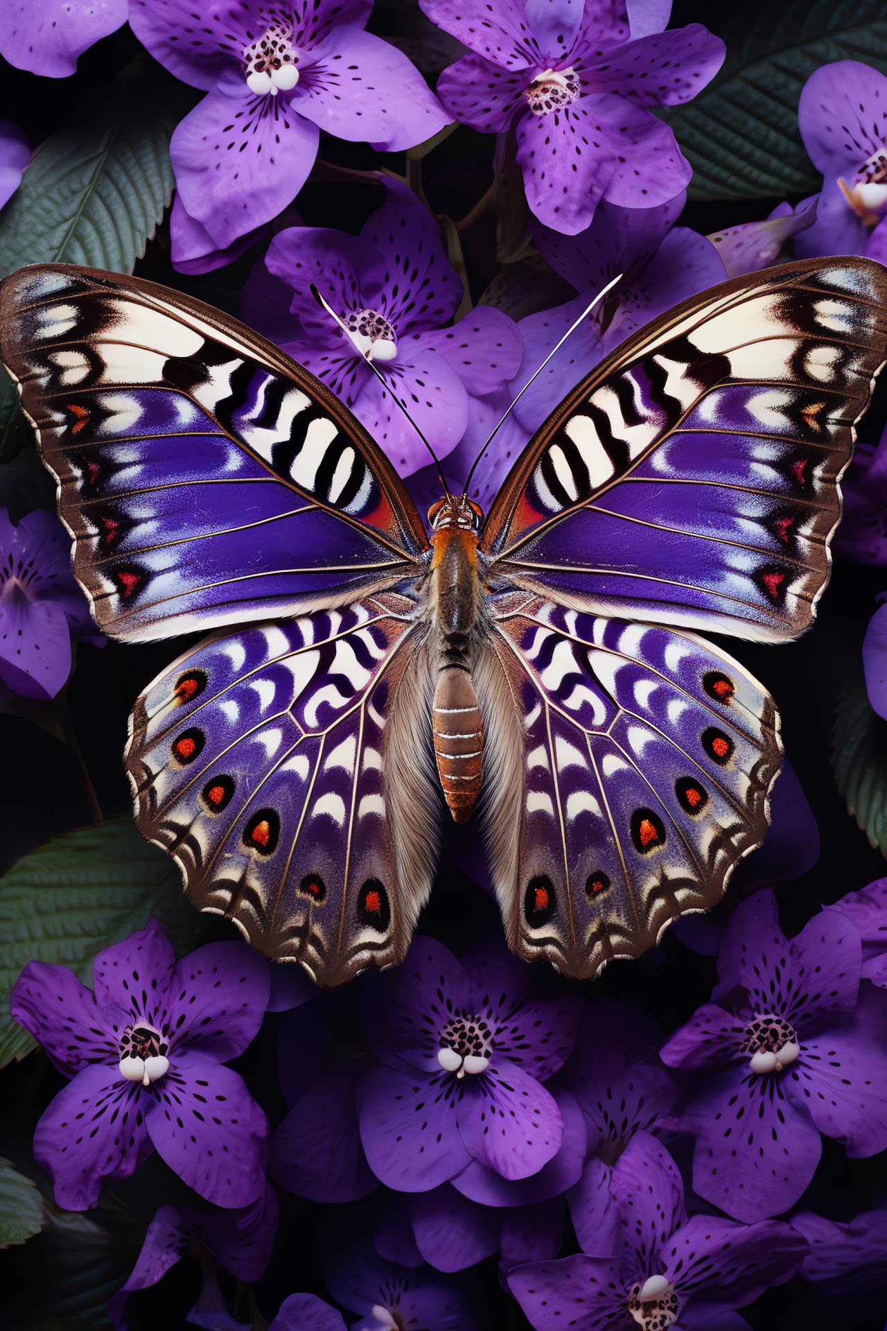 Purple Emperor, Regal display, Intricate embroidery, Floating lilypad, Tranquil waters, HD Phone Wallpaper