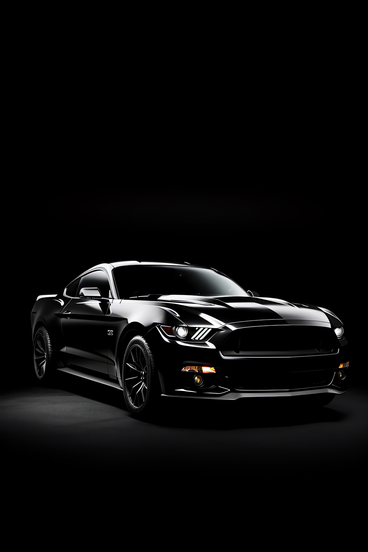 Mustang HD, Pure black background, Enigmatic aura, Elegant design, Automotive art, HD Phone Wallpaper