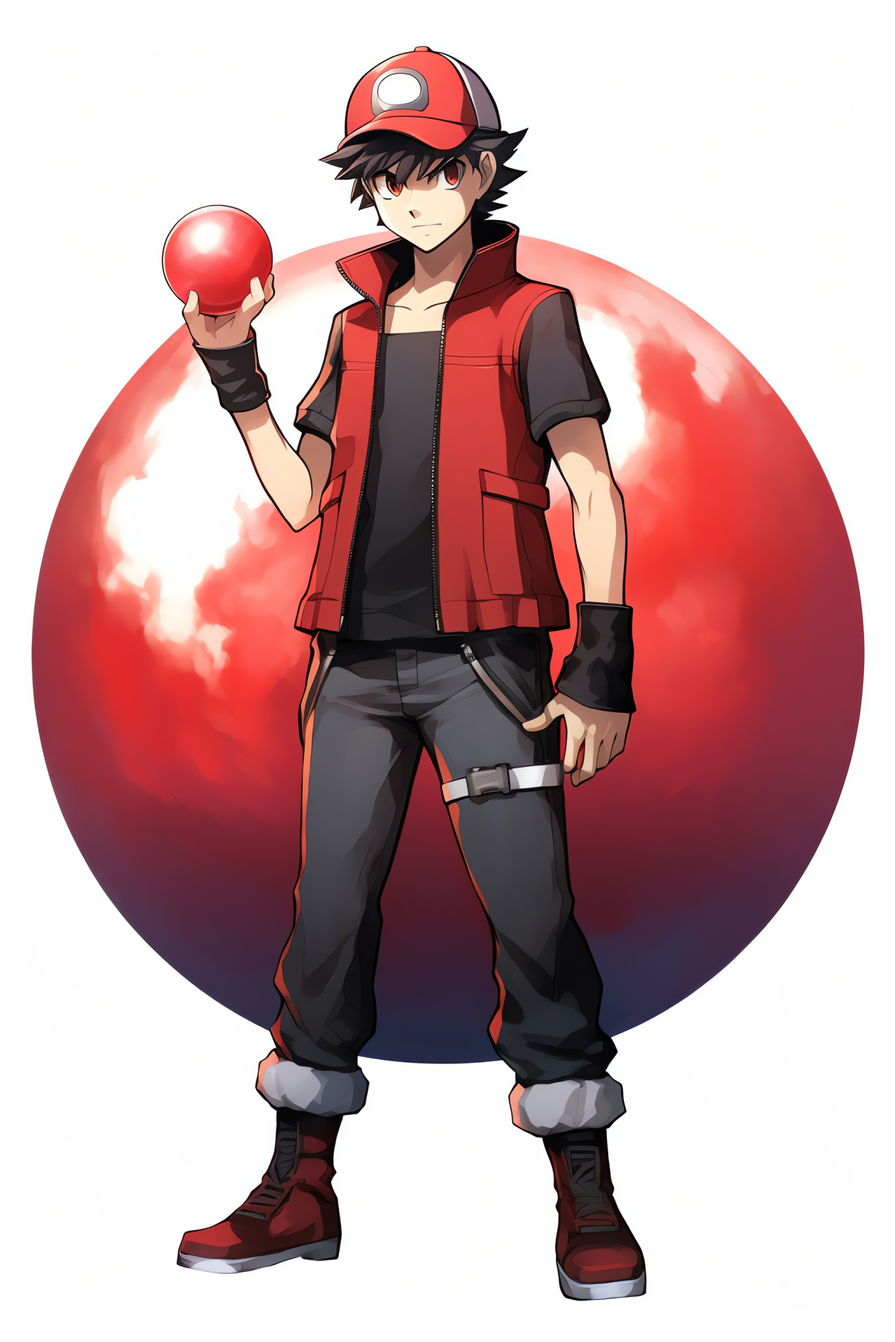 Pokemon Trainer Red, Chromatic partition, Steely look, Auburn locks, Adventure garb, HD Phone Wallpaper