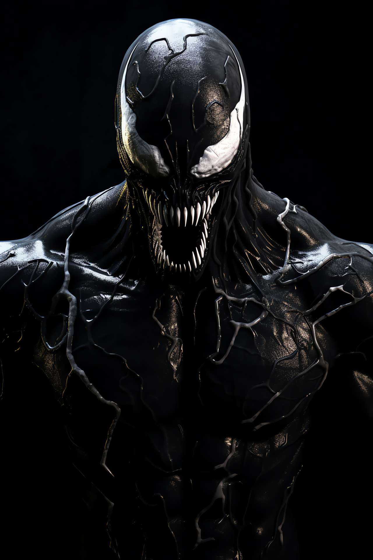 Venom alien menace, terrifying visage, white-eyed predator, sinister villain, toothy threat, HD Phone Wallpaper