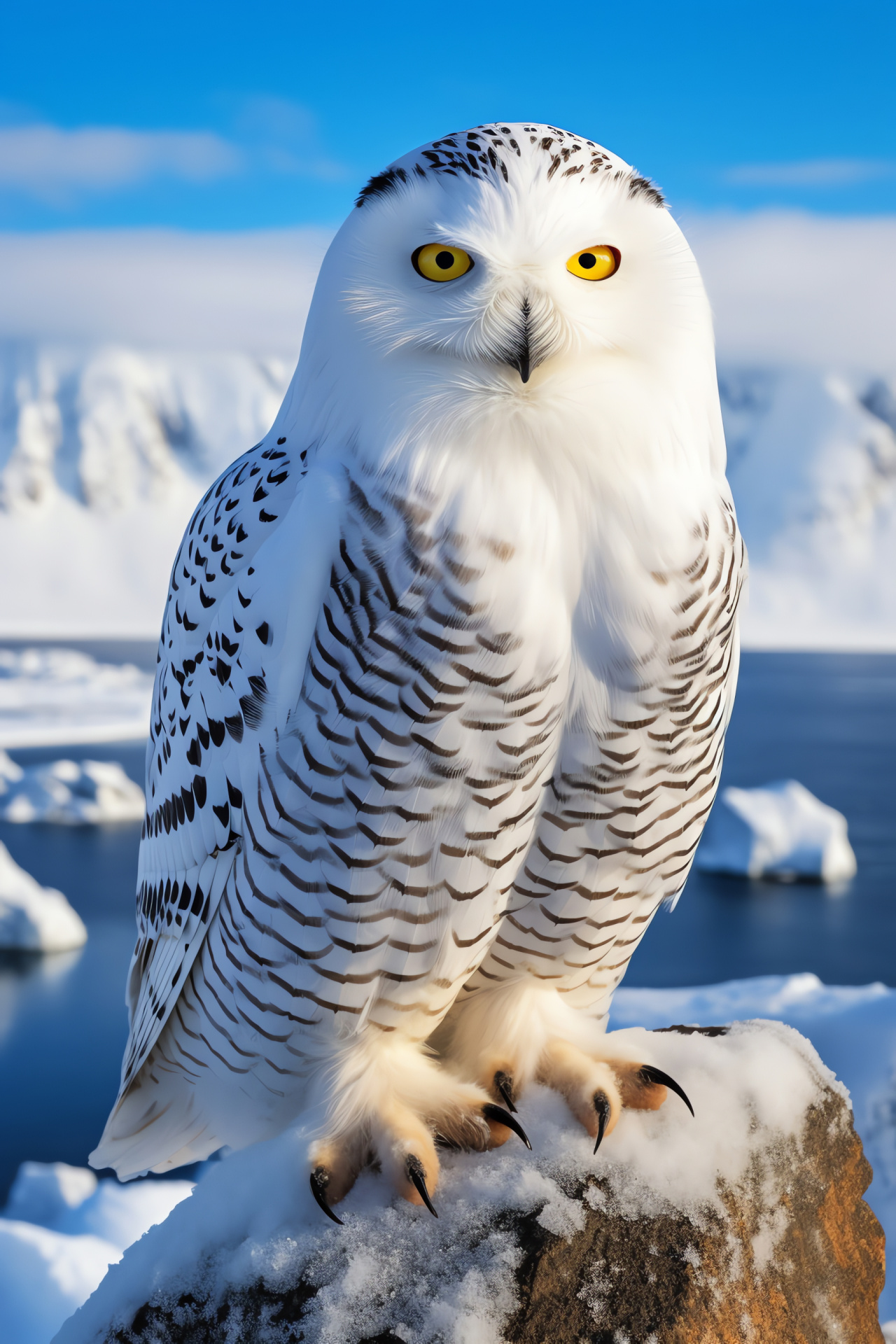 Snowy Owl, White feathery bird, Predatory species, Arctic avian, Mysterious symbolism, HD Phone Image