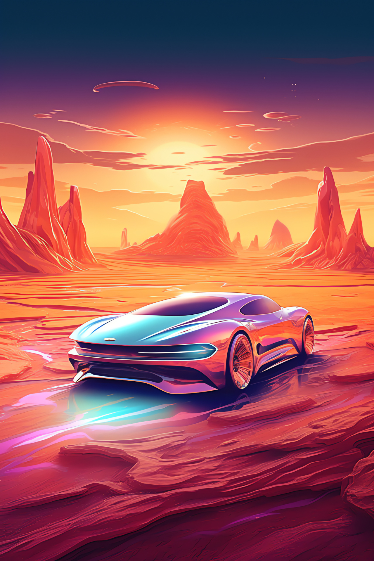 Superb vehicle, Future auto, Dreamlike scape, Innovative transportation, Shiny surfaces, HD Phone Image