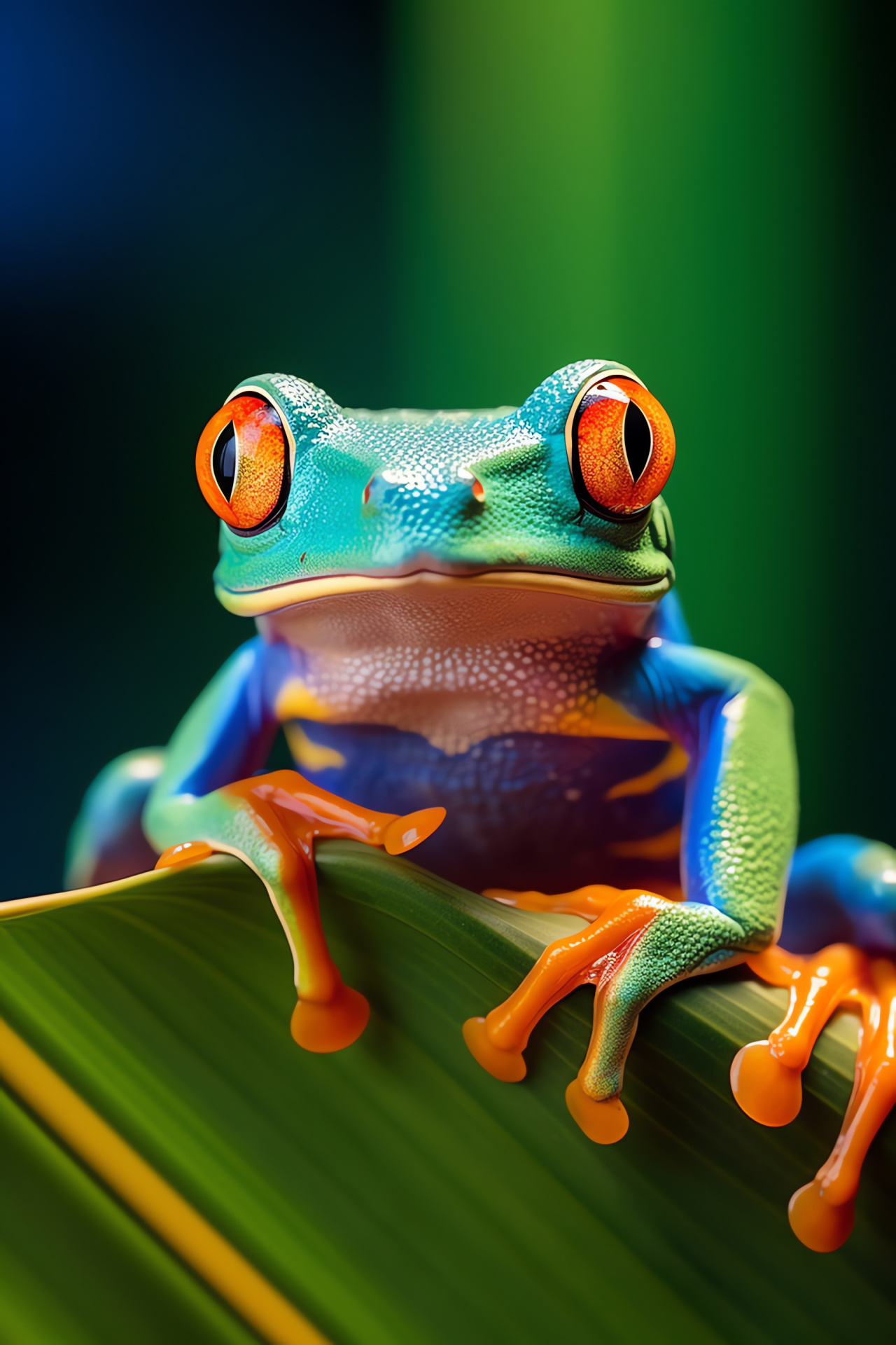 Frolicsome Tree Frog, Amber vision, Cerulean derma, Lemon tint, Verdant foliage, HD Phone Wallpaper