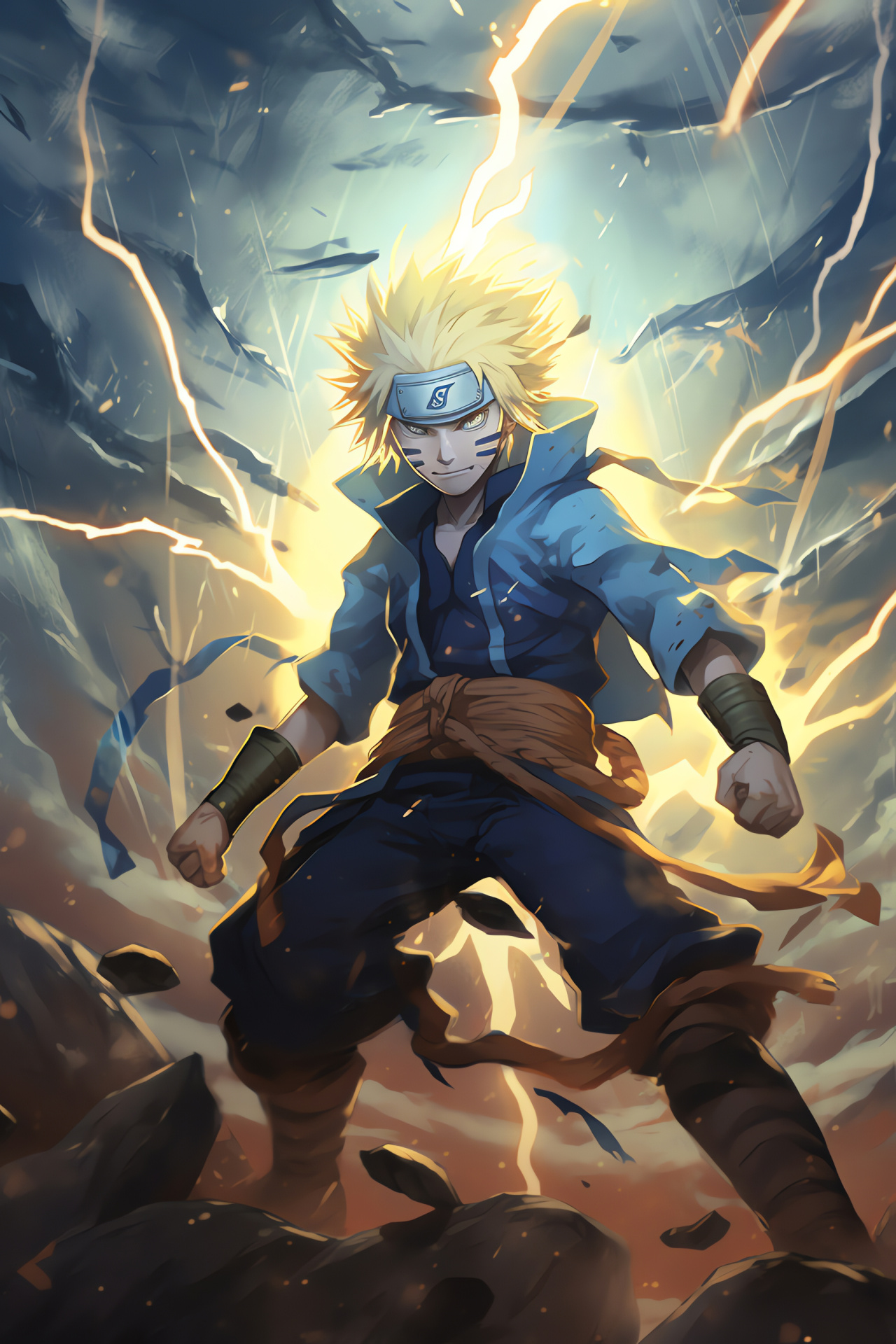 Minato action, Fourth Hokage, Flash of Konoha, Hokage prowess, Ninja speedster, HD Phone Wallpaper