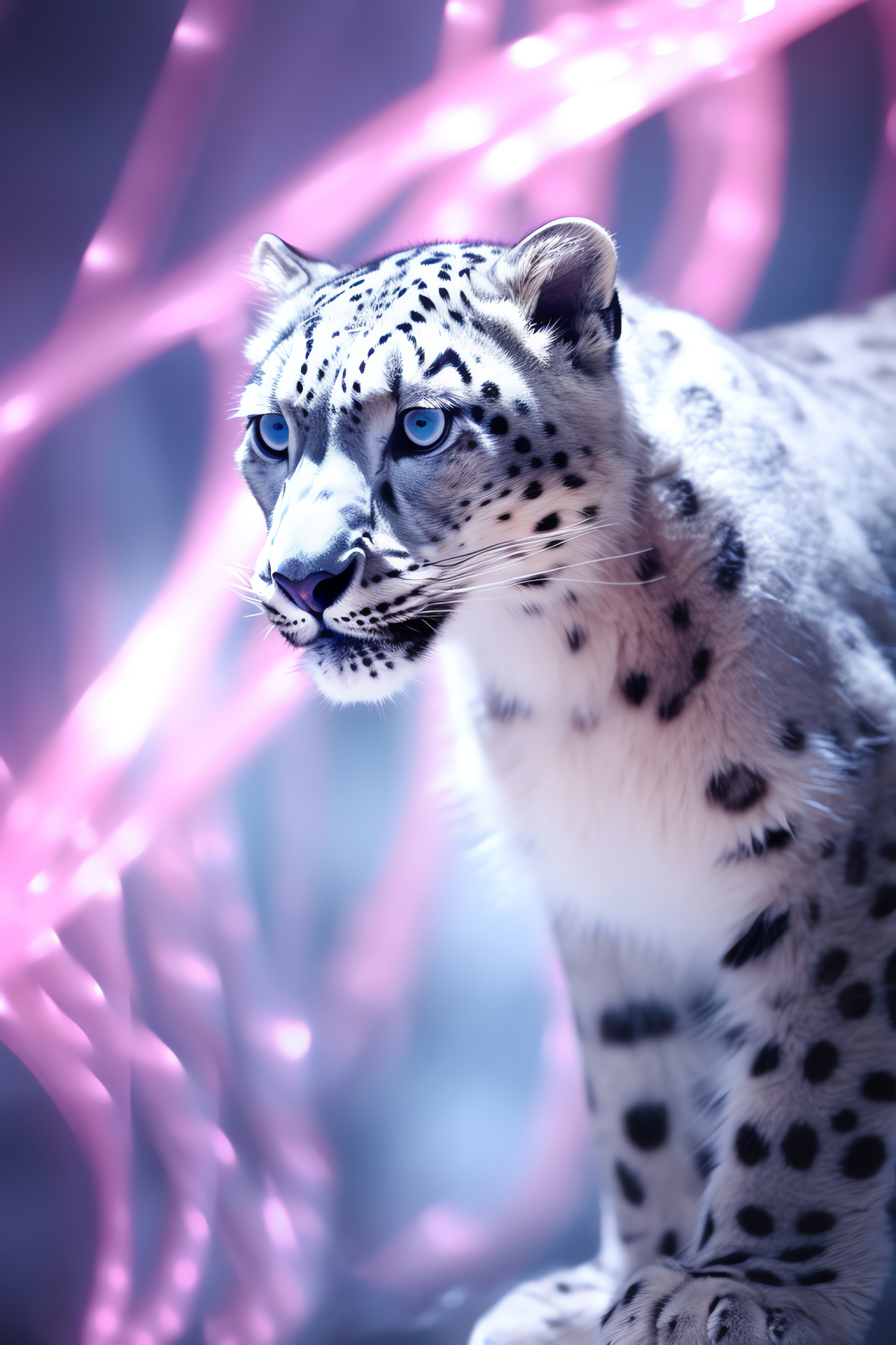 Snow Leopard, Graceful climb, Glowing lines, Contrast backdrop, Ethereal grace, HD Phone Image