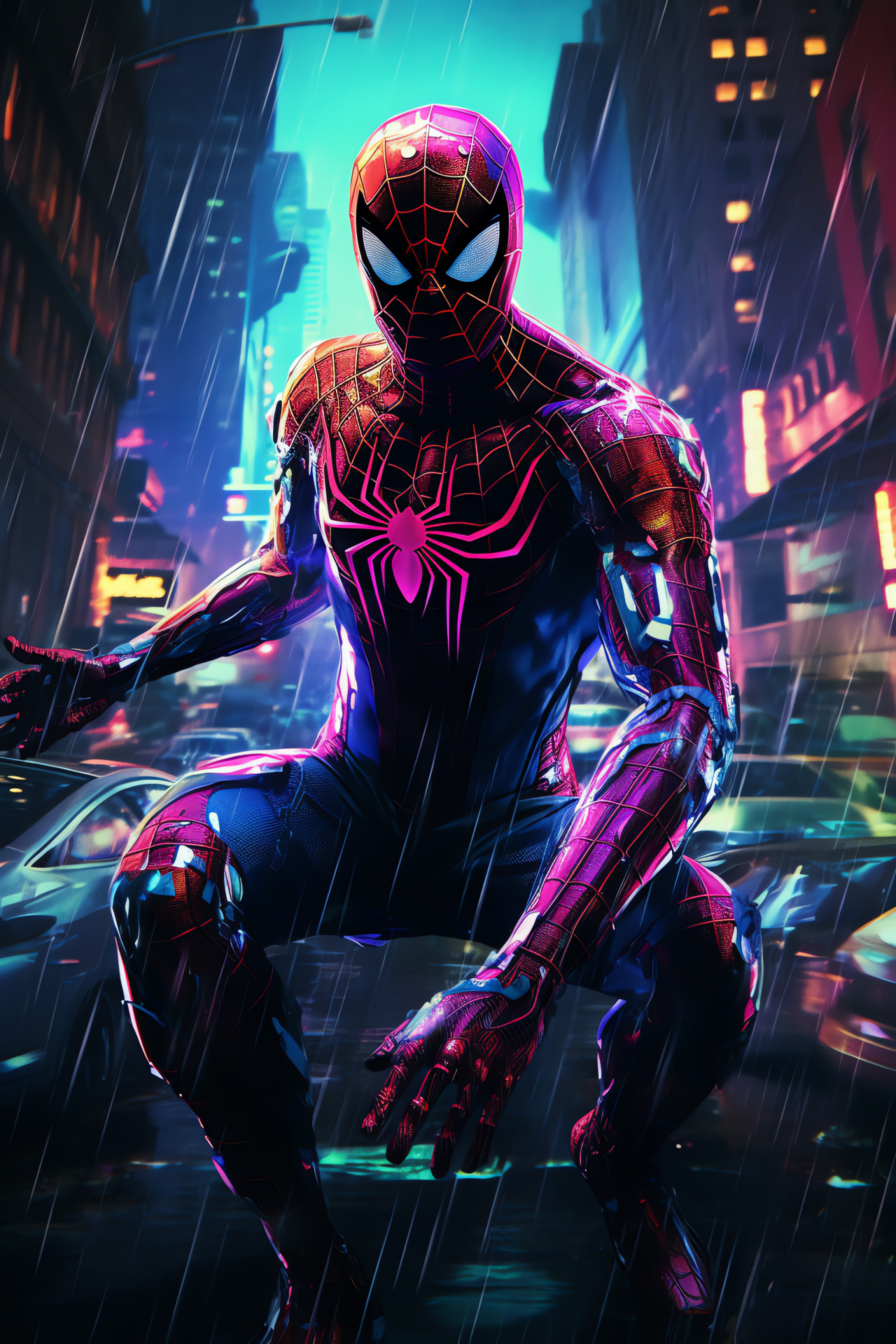 Spider-Man action scene, Tom Holland as Spider-Man, Cityscape rush hour, Cinematic spectacle, Marvel narrative, HD Phone Wallpaper