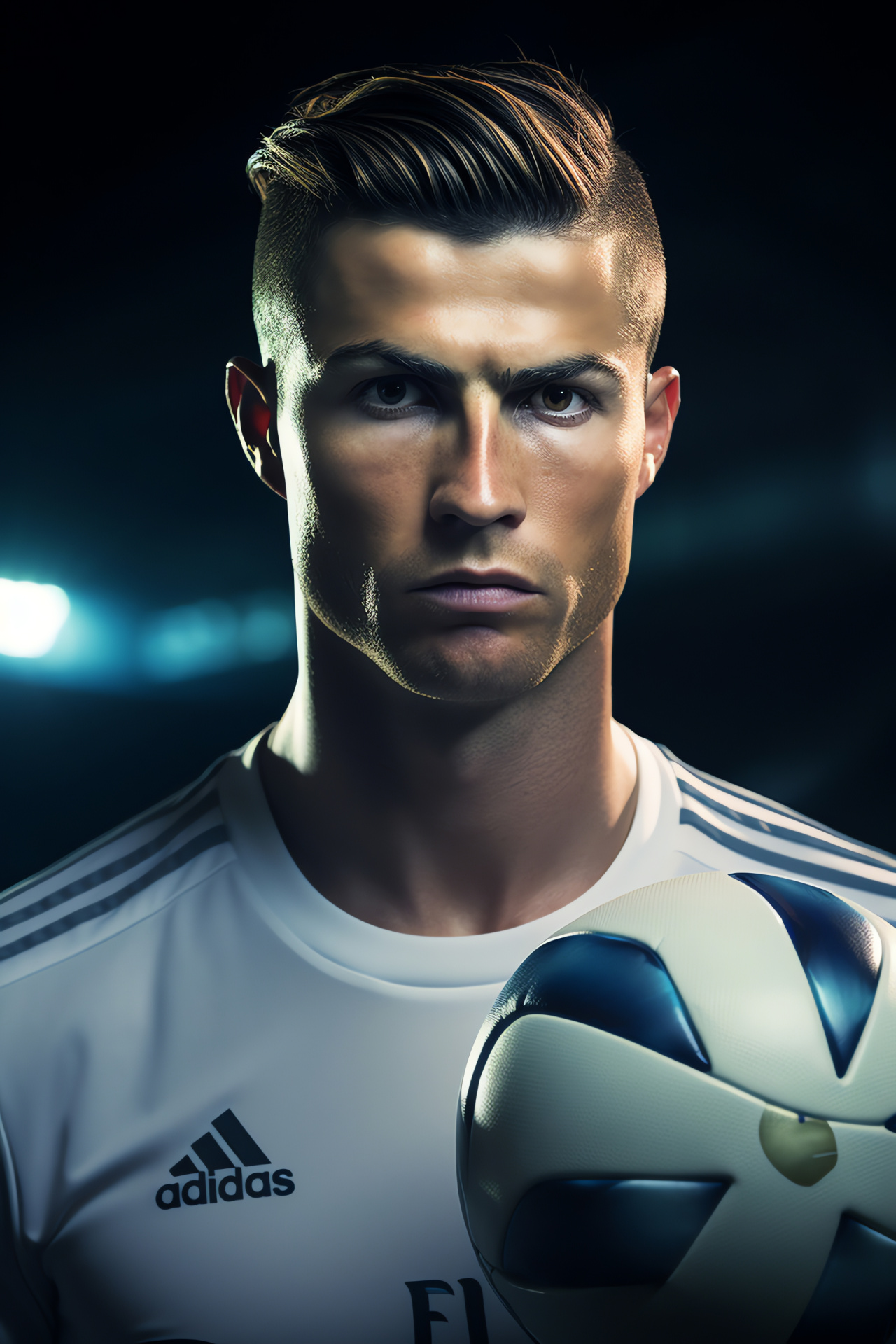 Ronaldo with Real Madrid, Soccer professional, Stadium illumination, Professional athlete, Soccer event, HD Phone Image